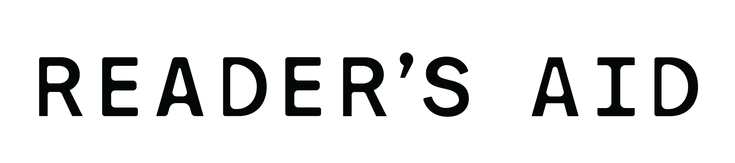 Text logo reading 'Reader's Aid' in black outlined letters on a white background.