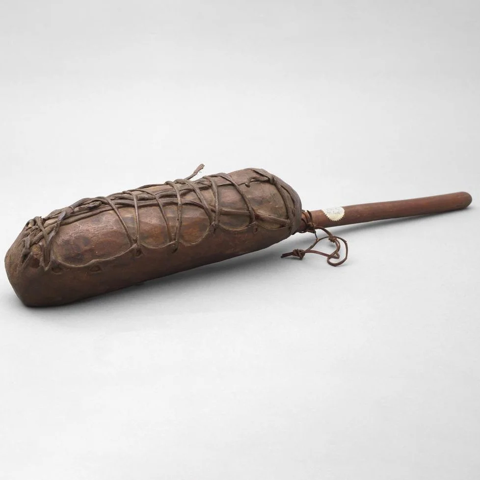 A musical instrument from Africa on a white background.