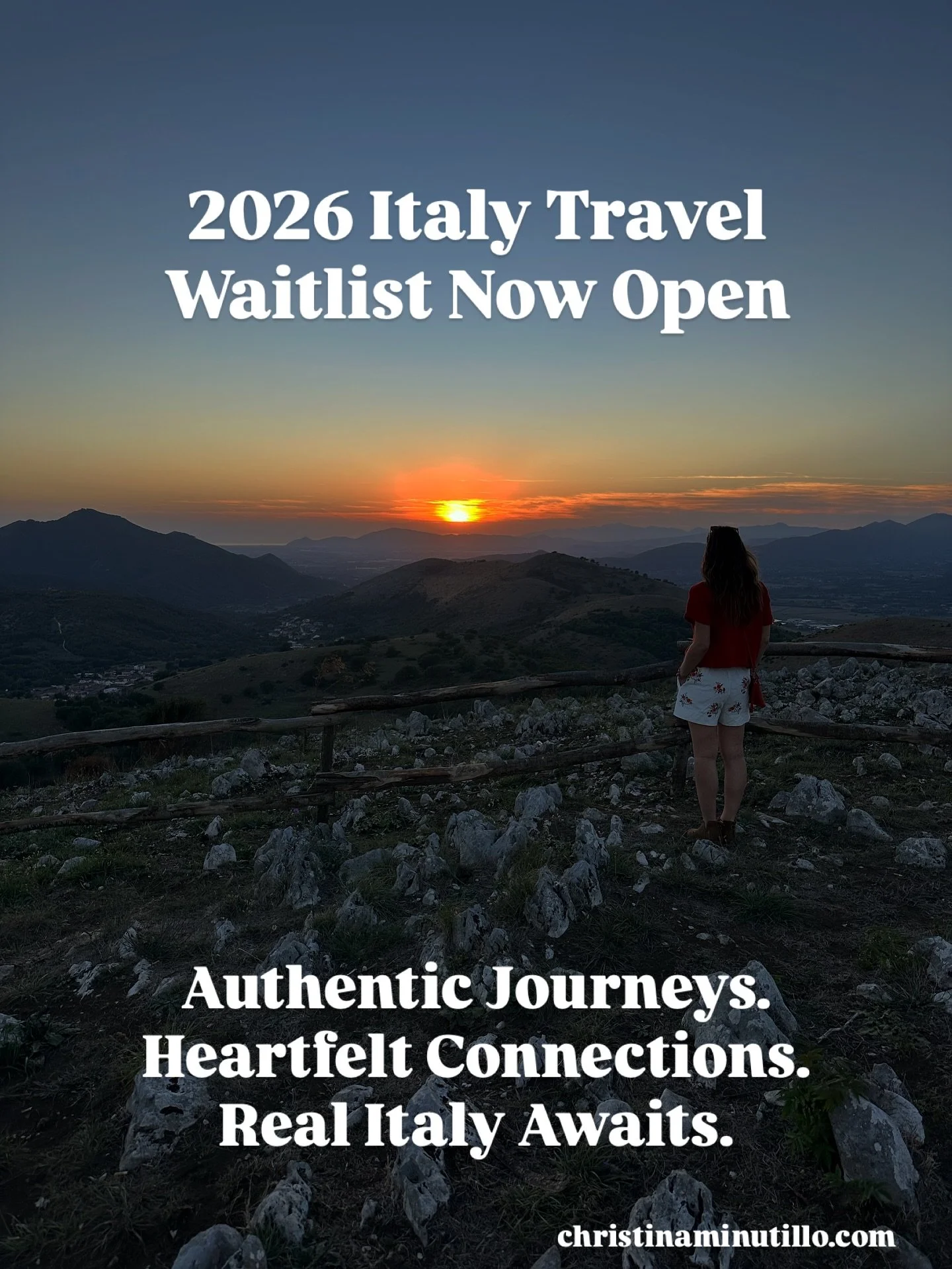 2026 Italy Waitlist 🇮🇹 is now open!

Come explore Italy with us to find connection, culture, and your own Italian roots.

You&rsquo;ll experience cooking with locals, exploring ancestral towns, and discovering hidden places most visitors never find