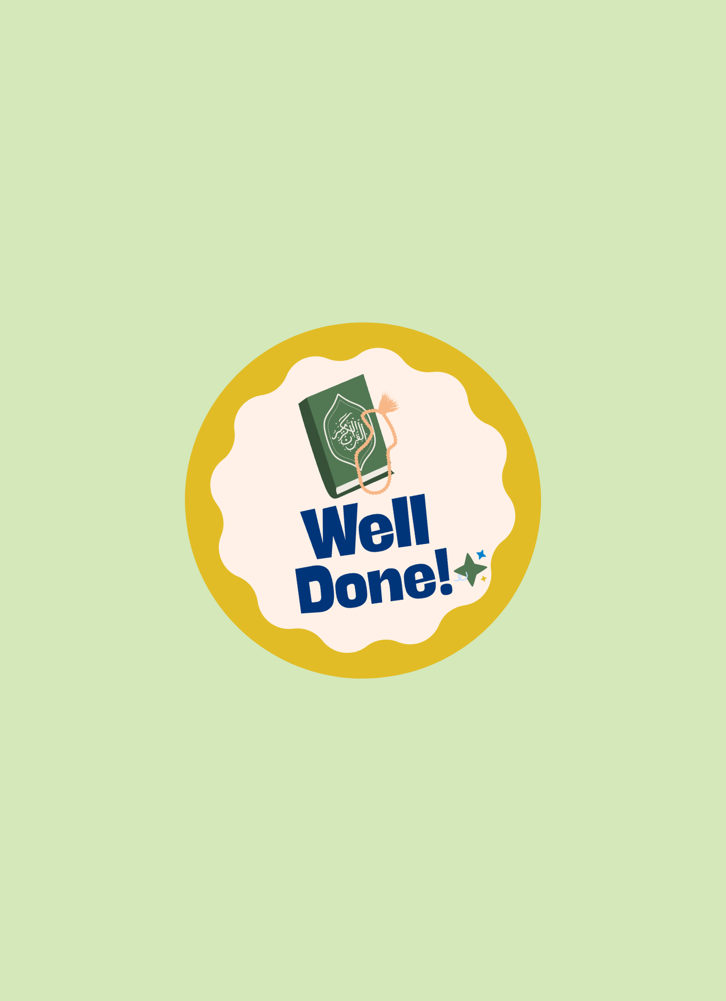 Blue Well Done Quran Stickers - Pack of 70 (25mm Round)