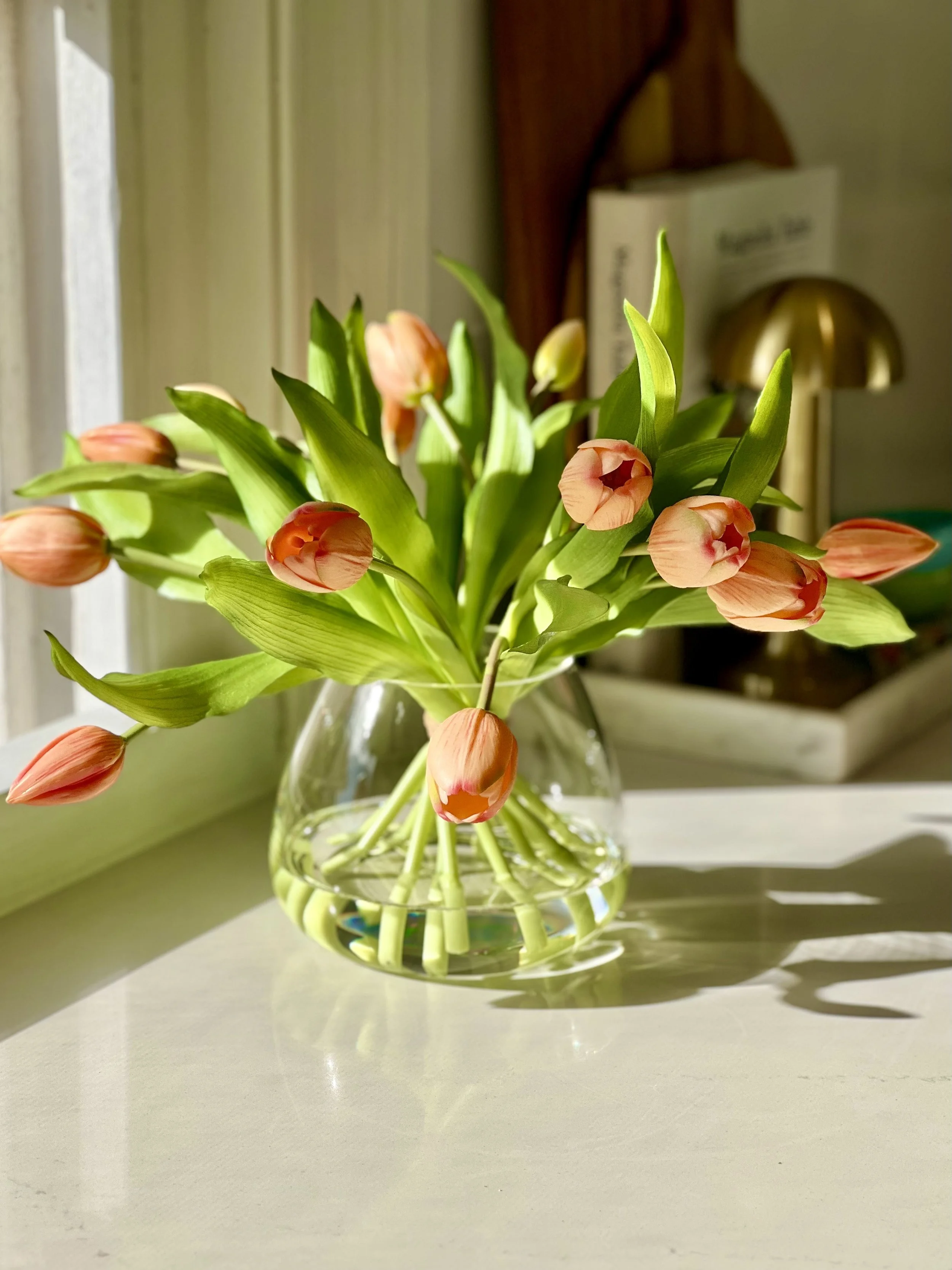 Classic Peach Tulips - Faux Flower Arrangement