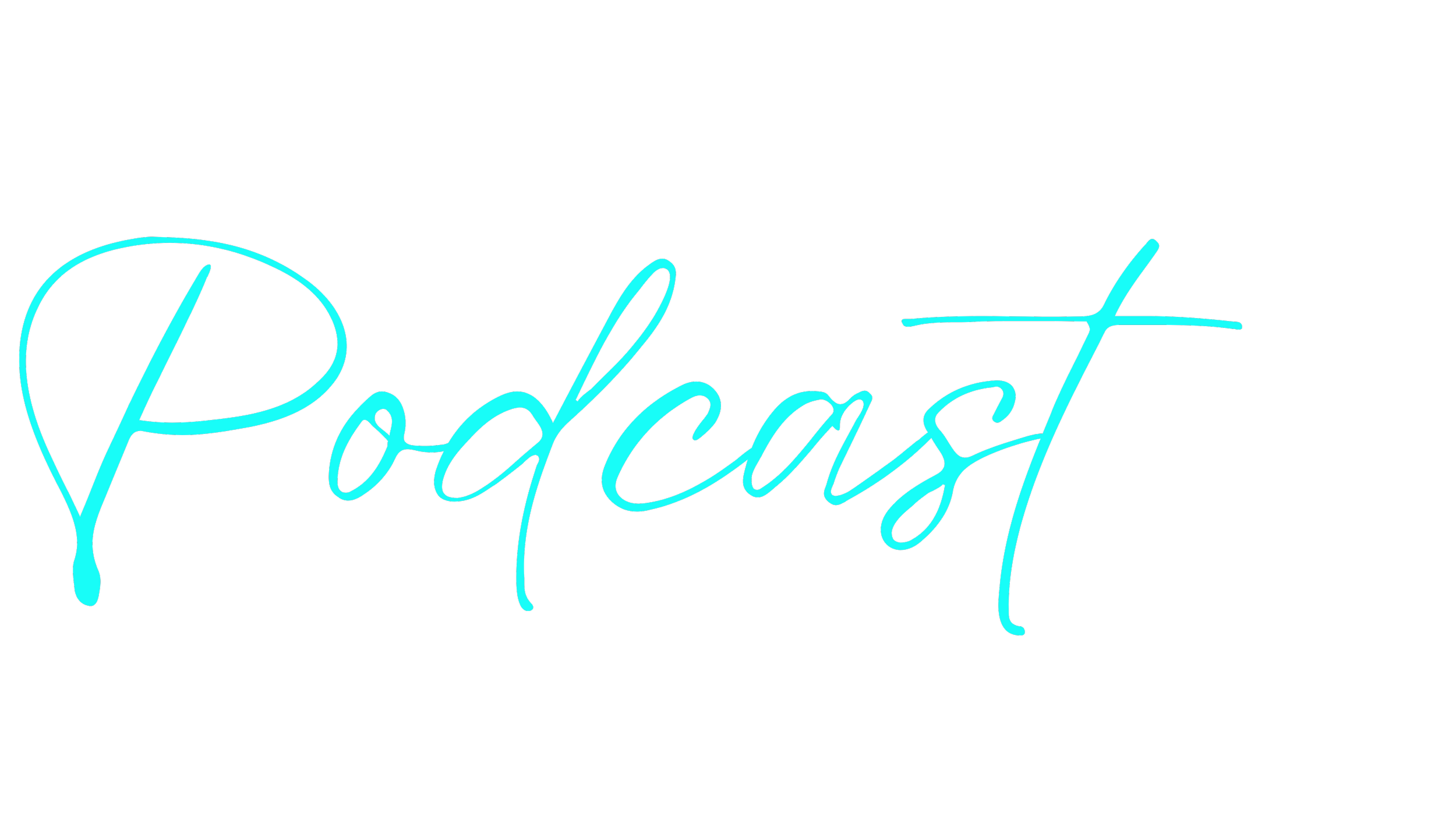 Neon-Schriftzug mit dem Wort 'Podcast' in hellblauer Farbe auf schwarzem Hintergrund