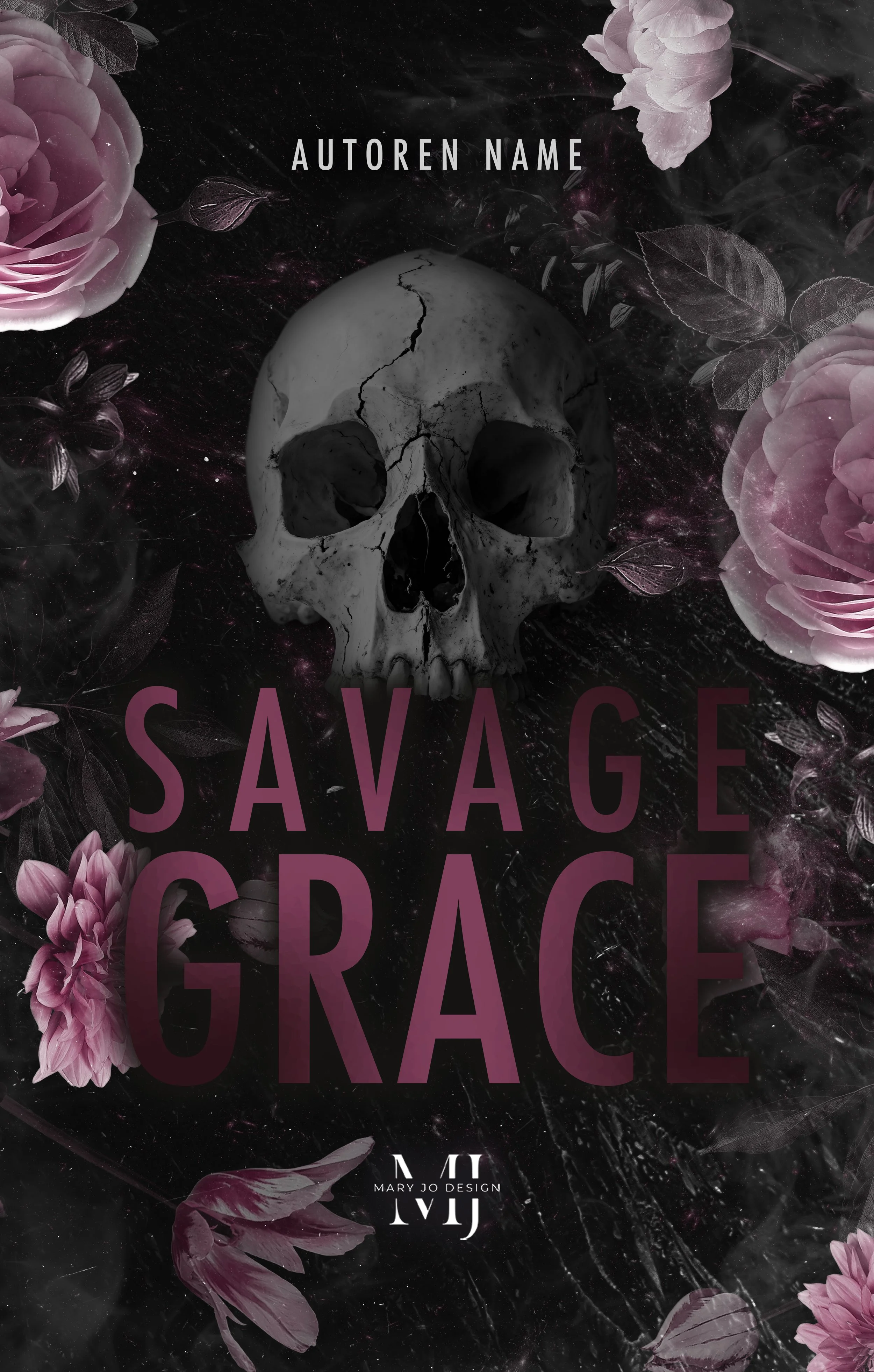 Dunkles, intensives Coverdesign mit Totenkopfmotiv, leichter Rauchtextur und floralen Motiven. Ein Premace Cover perfekt für Dark Romance, Romance Suspense.