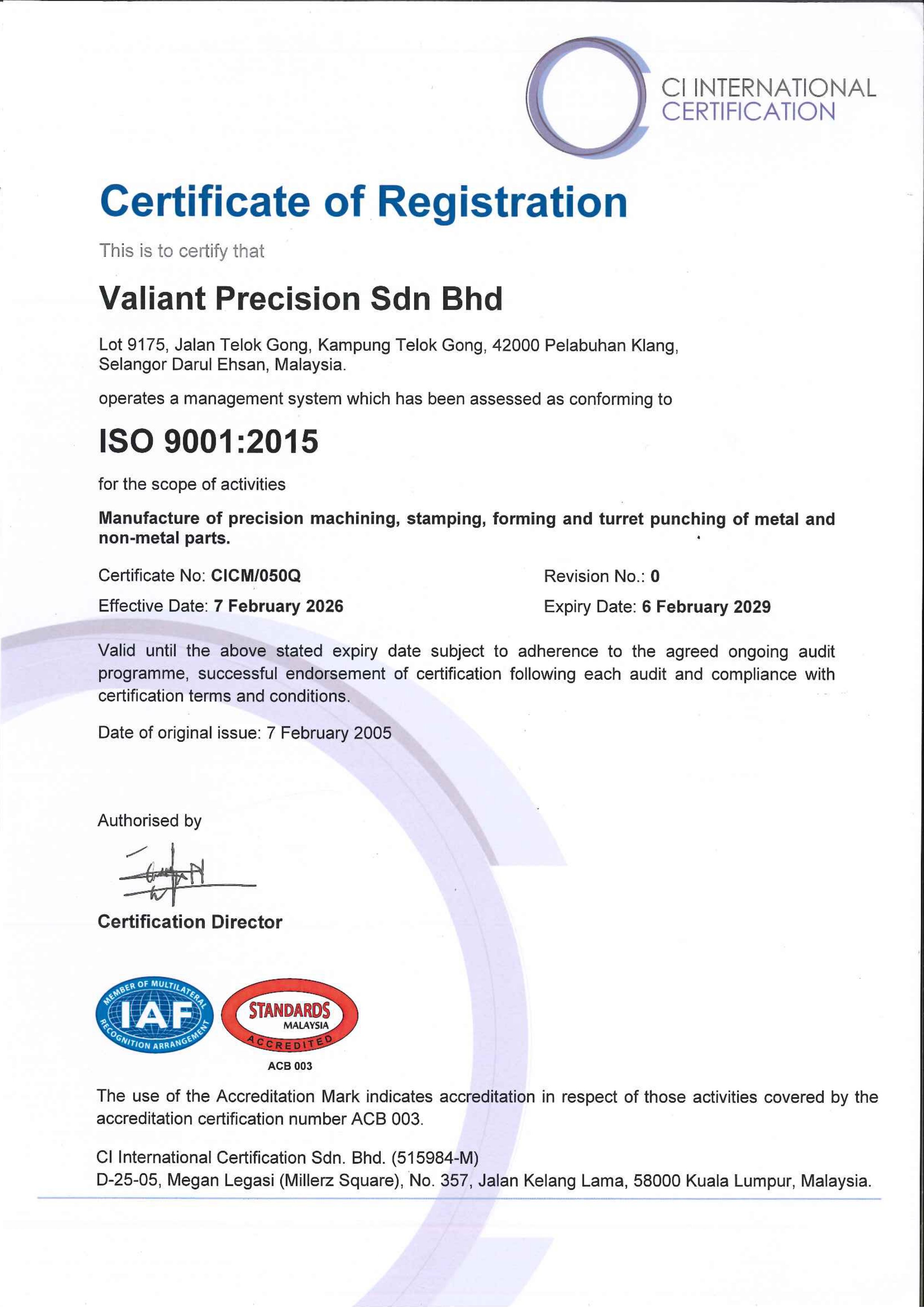 ISO 9001:2015 certification for quality management system