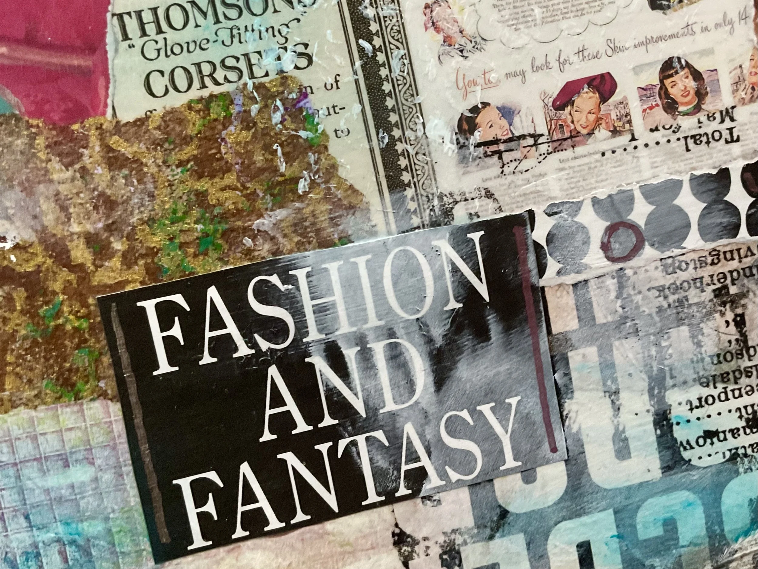 Close Up view  of  the text Fashion & Fantasy, after which this piece is named