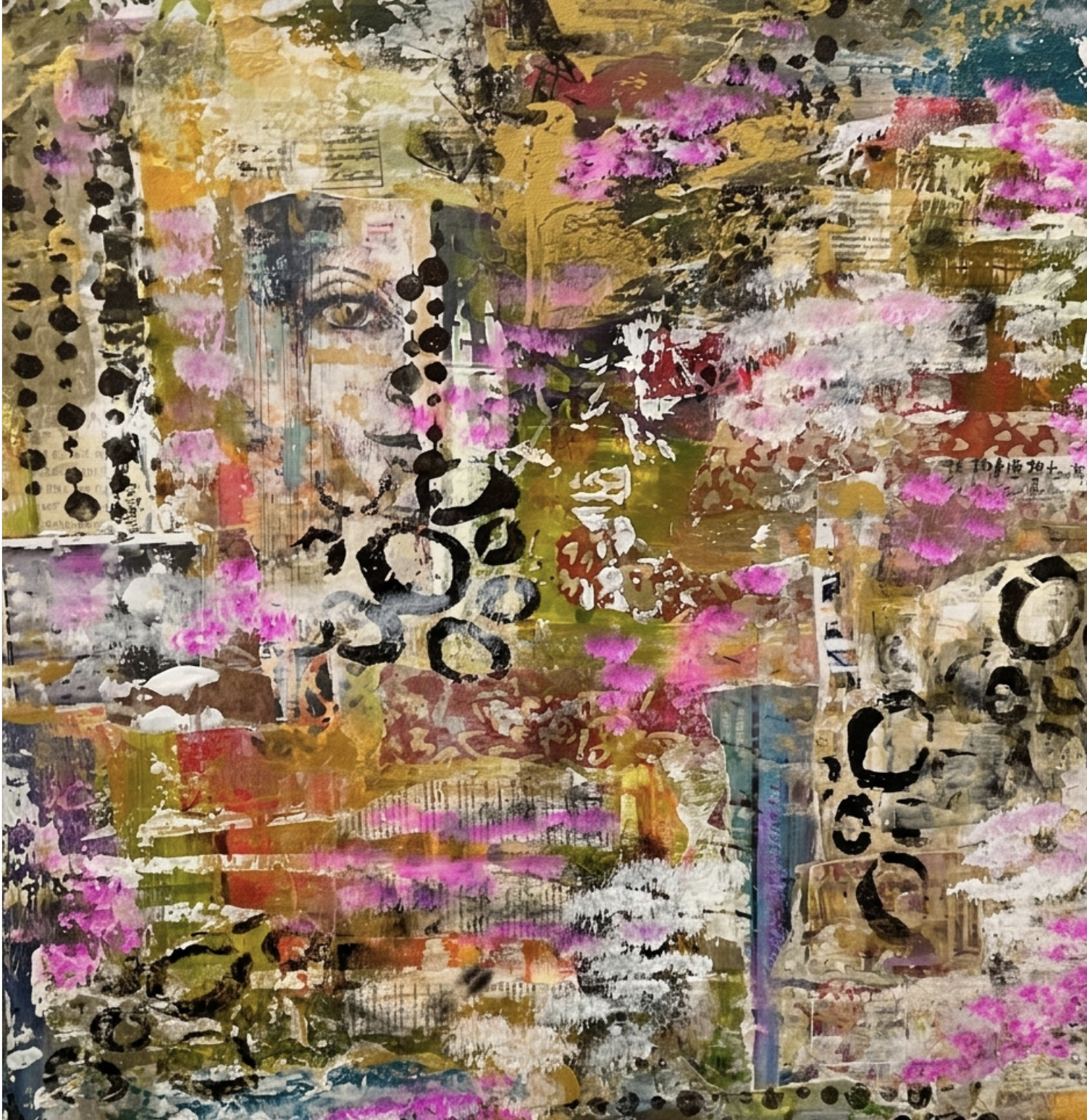 Fragmented Gaze - Pink and Gold Maximalist Portrait Decor