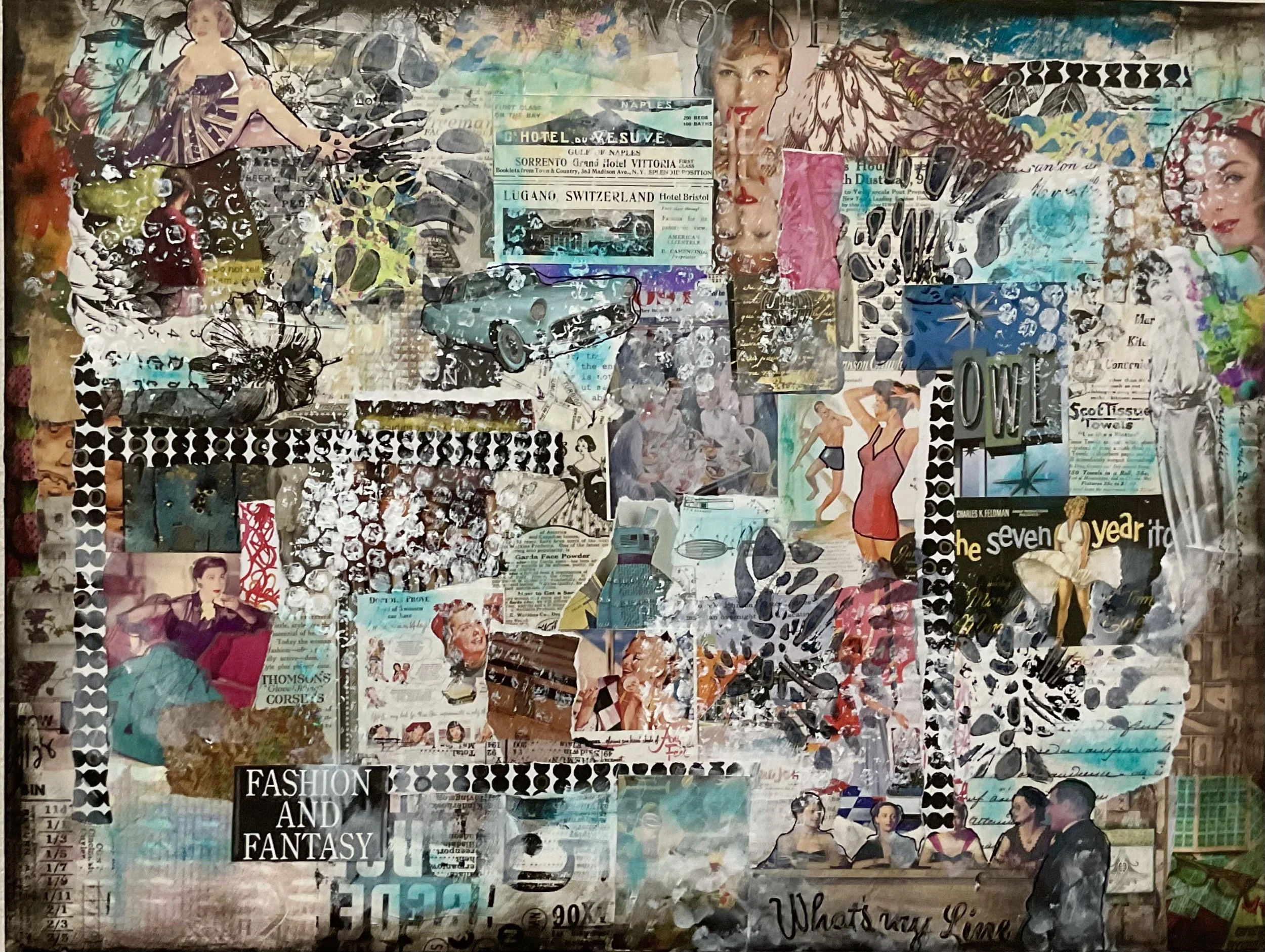 Image of retro-themed mixed media collage on wood