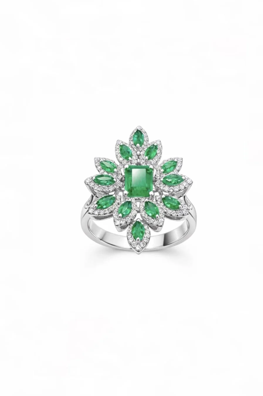 RG 136 aa Whitegold emerald Dia Ring 14 ct ZENIXX