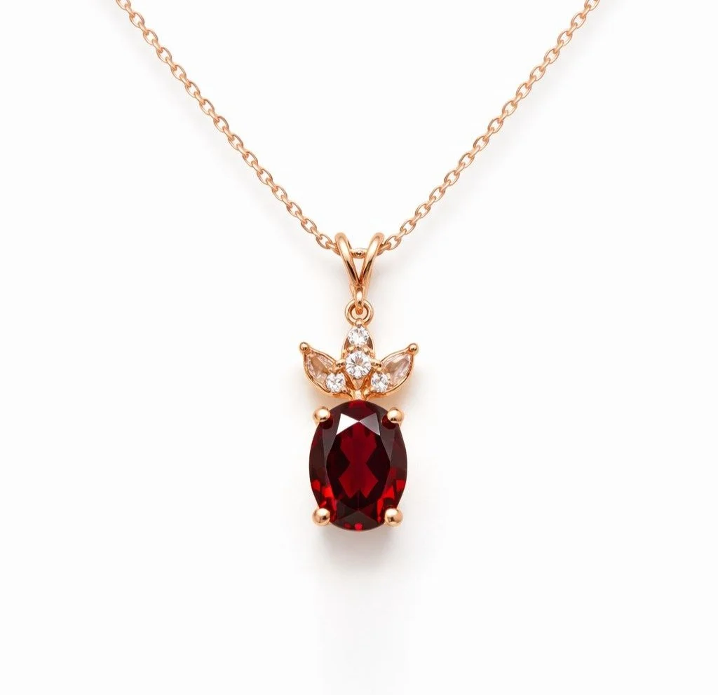 RG 83 Rosegold garnet Necklace 14 ct ZENI