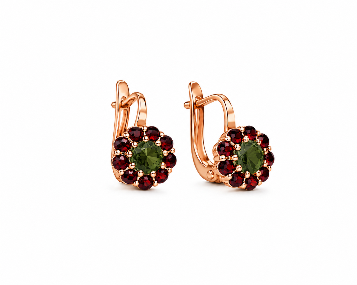 RG215 Gold garnet,moldavite Earring VAROX