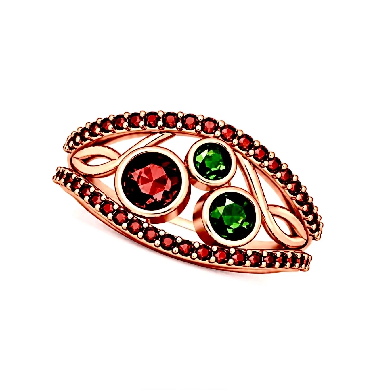 RG381 Rosegold garnet & moldavite Ring NAEVEL