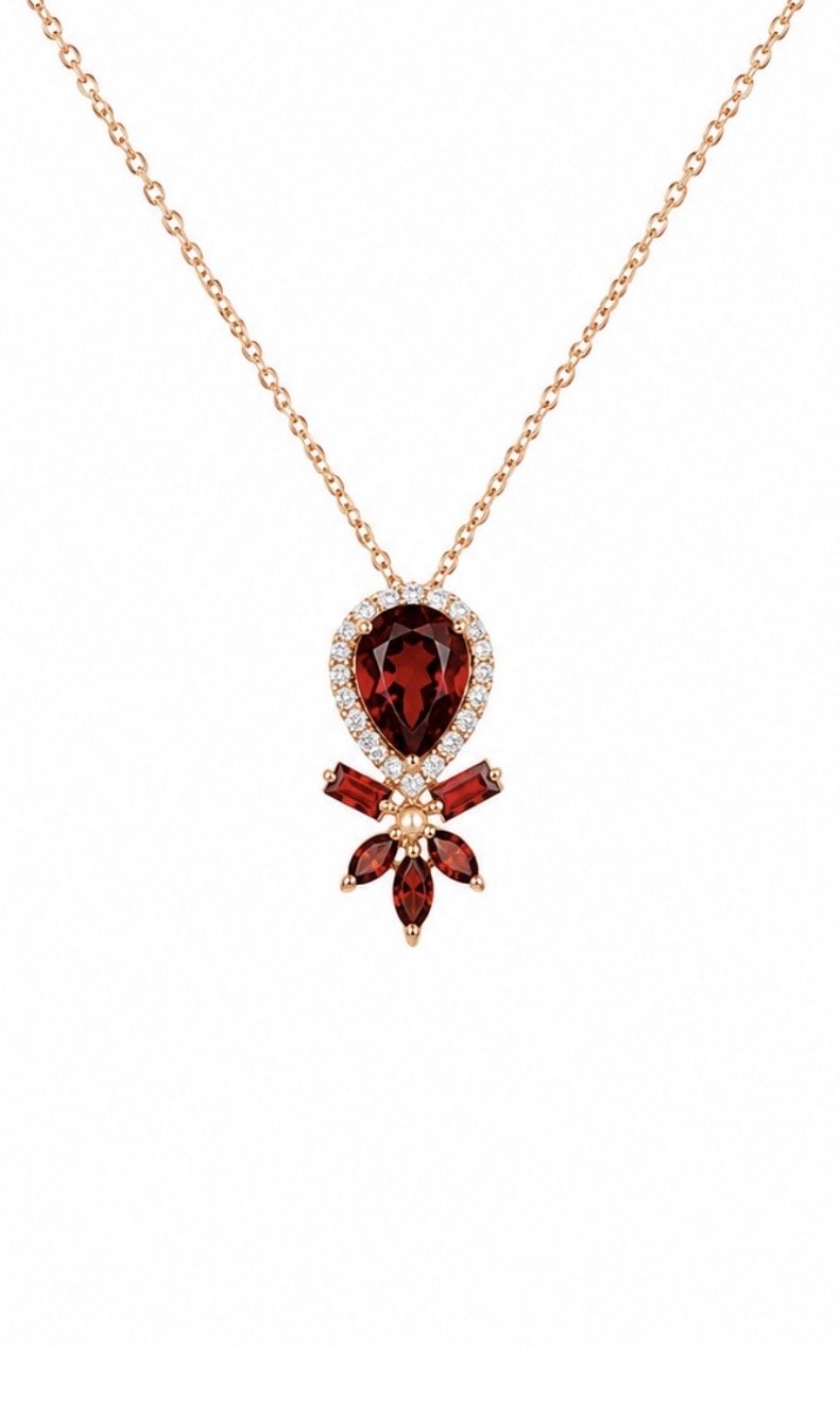 RG 44 Rosegold garnet Necklace 14 ct TOVA