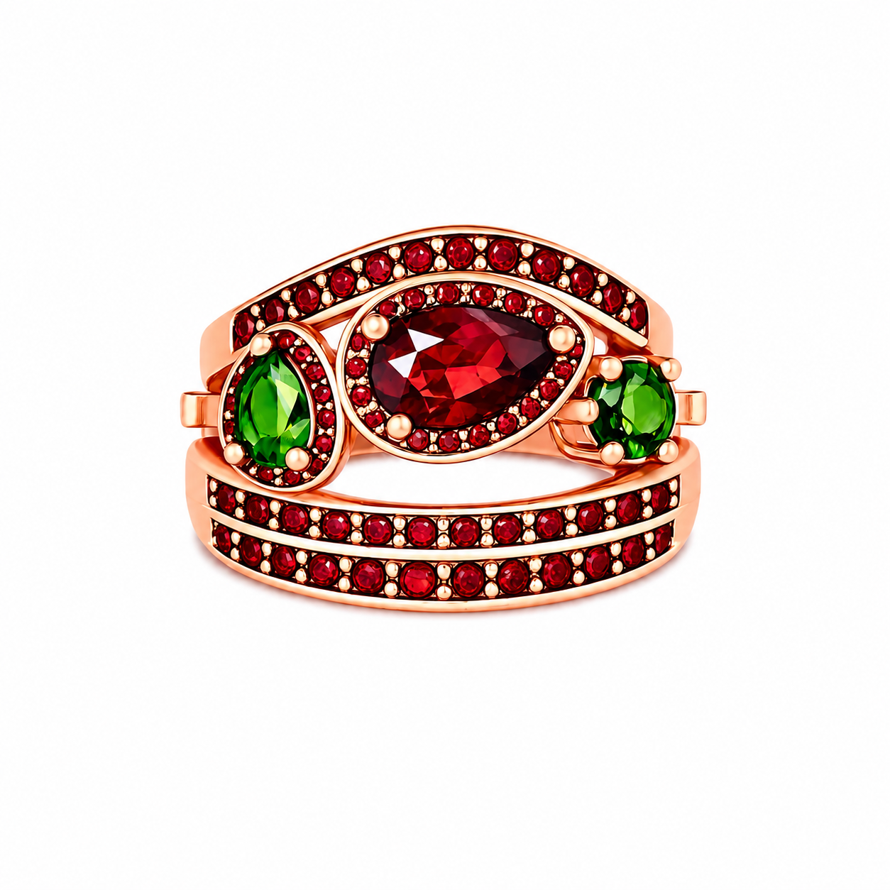 RG363 Rosegold garnet & moldavite Ring VALDRA
