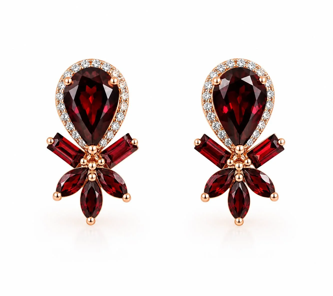 RG 45 Rosegold garnet Earring 14 ct CIRA