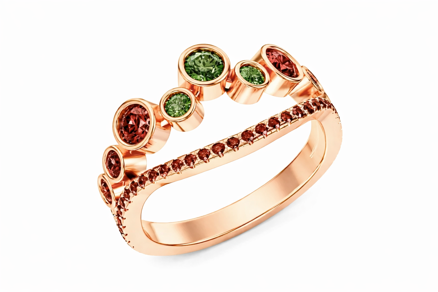 RG419 Rosegold garnet & moldavite Ring SOVREN