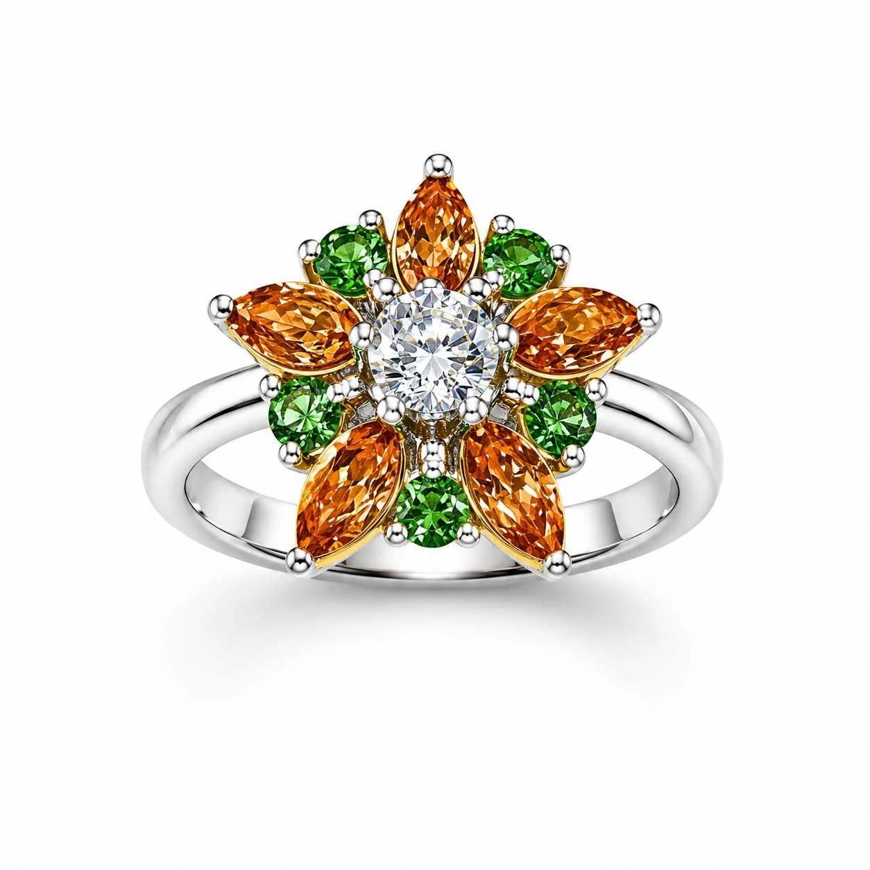 RG 150 Whitegold peridot,mandarin,dia Ring 14ct VINOA