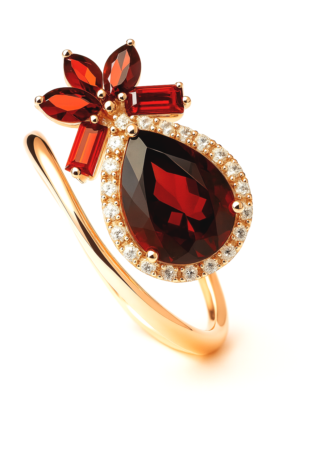 14 kt rosegold garnet ring