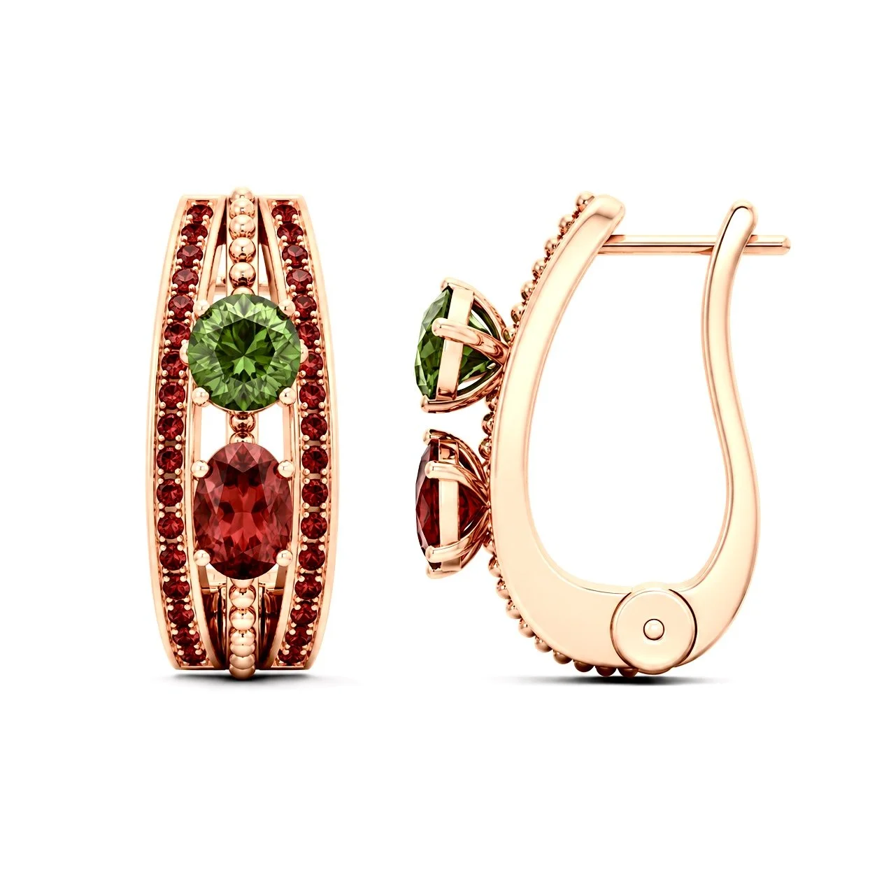 RG388 Rosegold garnet & moldavite Earring DOLVEN