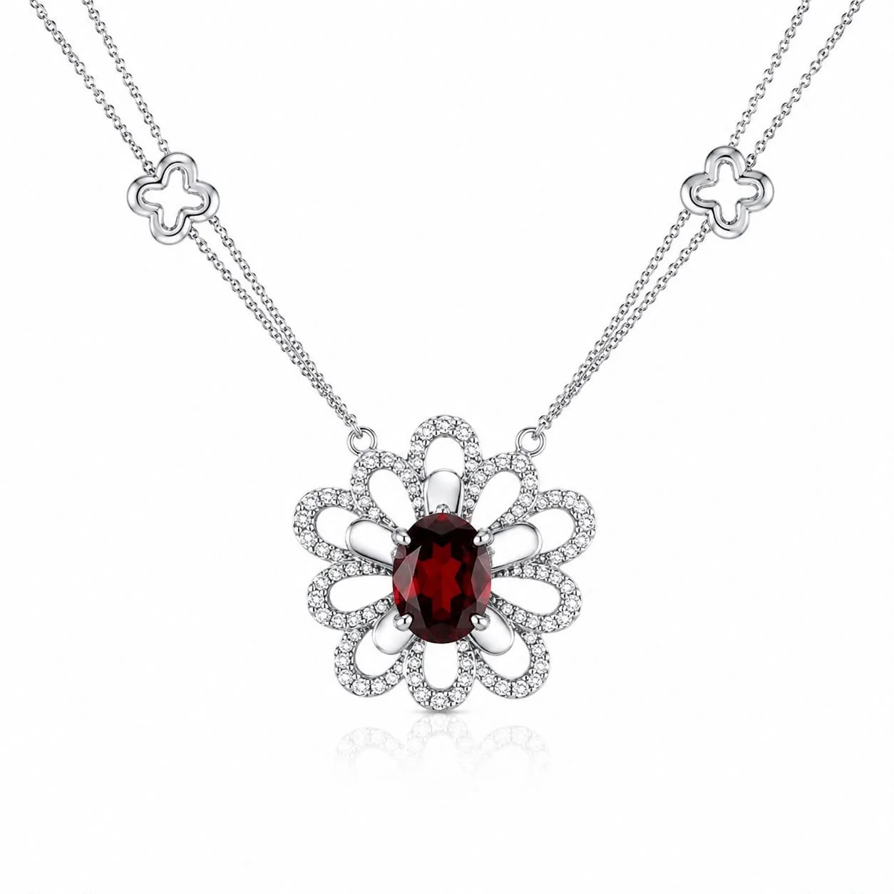 RG 132 Whitegold garnet Dia Necklace 14 ct DIVI