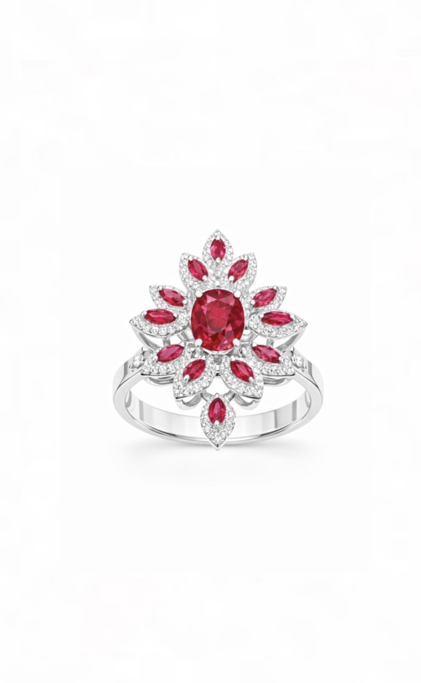 RG 136 bb Whitegold ruby Dia Ring 14 ct AURIS1