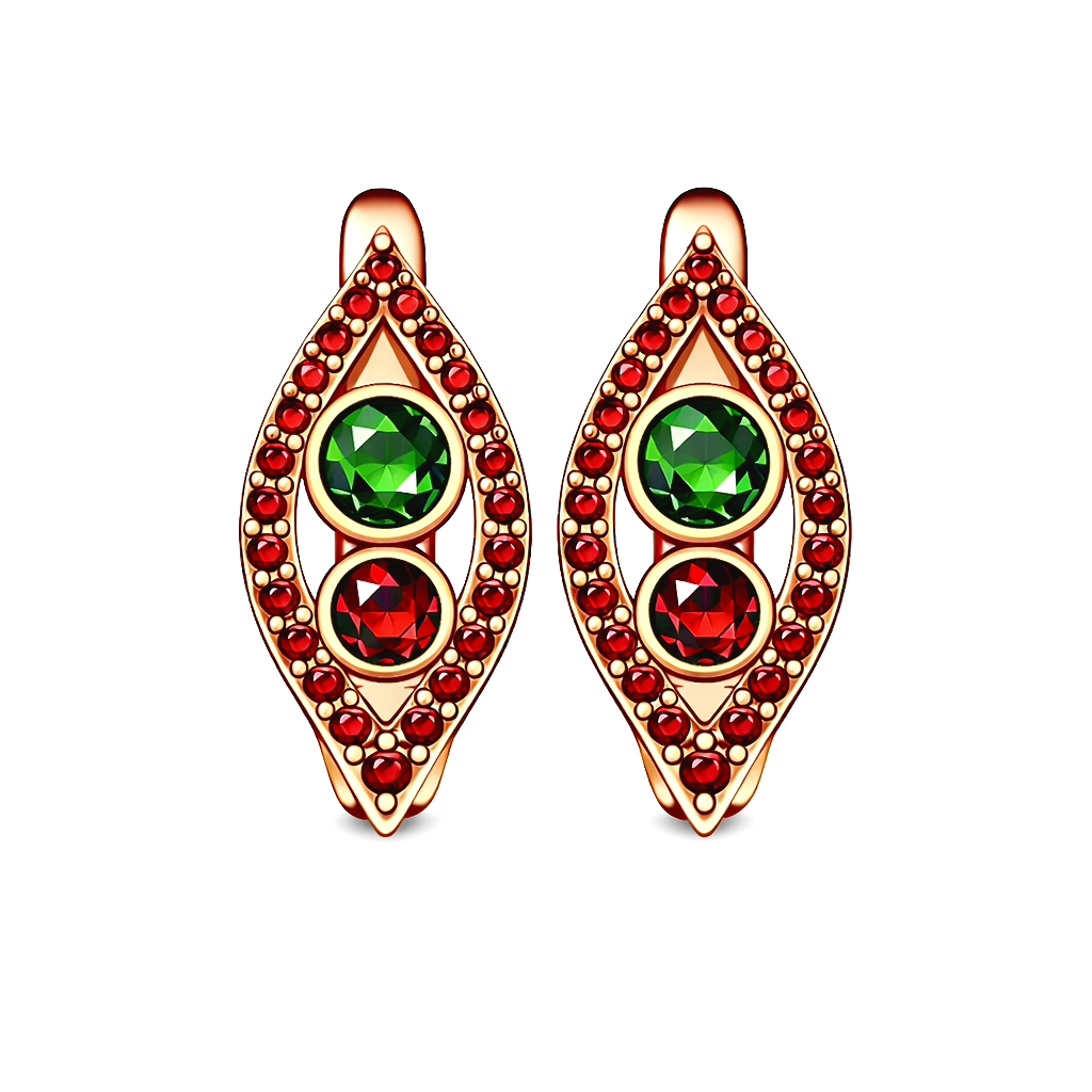 RG382 Rosegold garnet & moldavite Earring NAEVEL