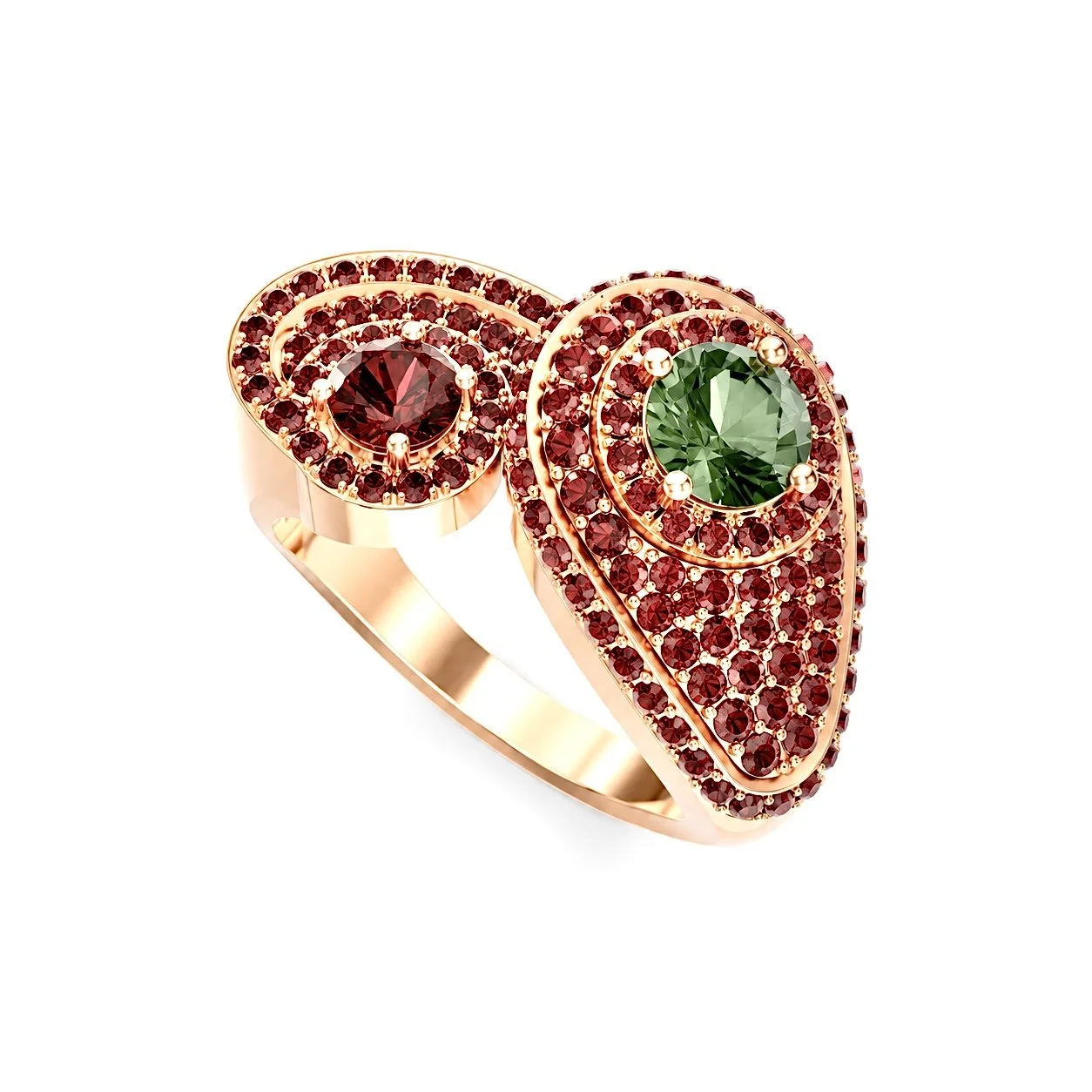 RG372 Rosegold garnet & moldavite Ring TOLVON