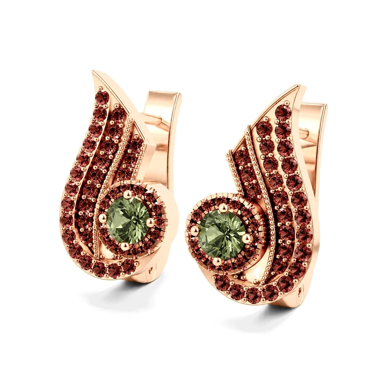 RG373 Rosegold garnet & moldavite Earring TOLVON