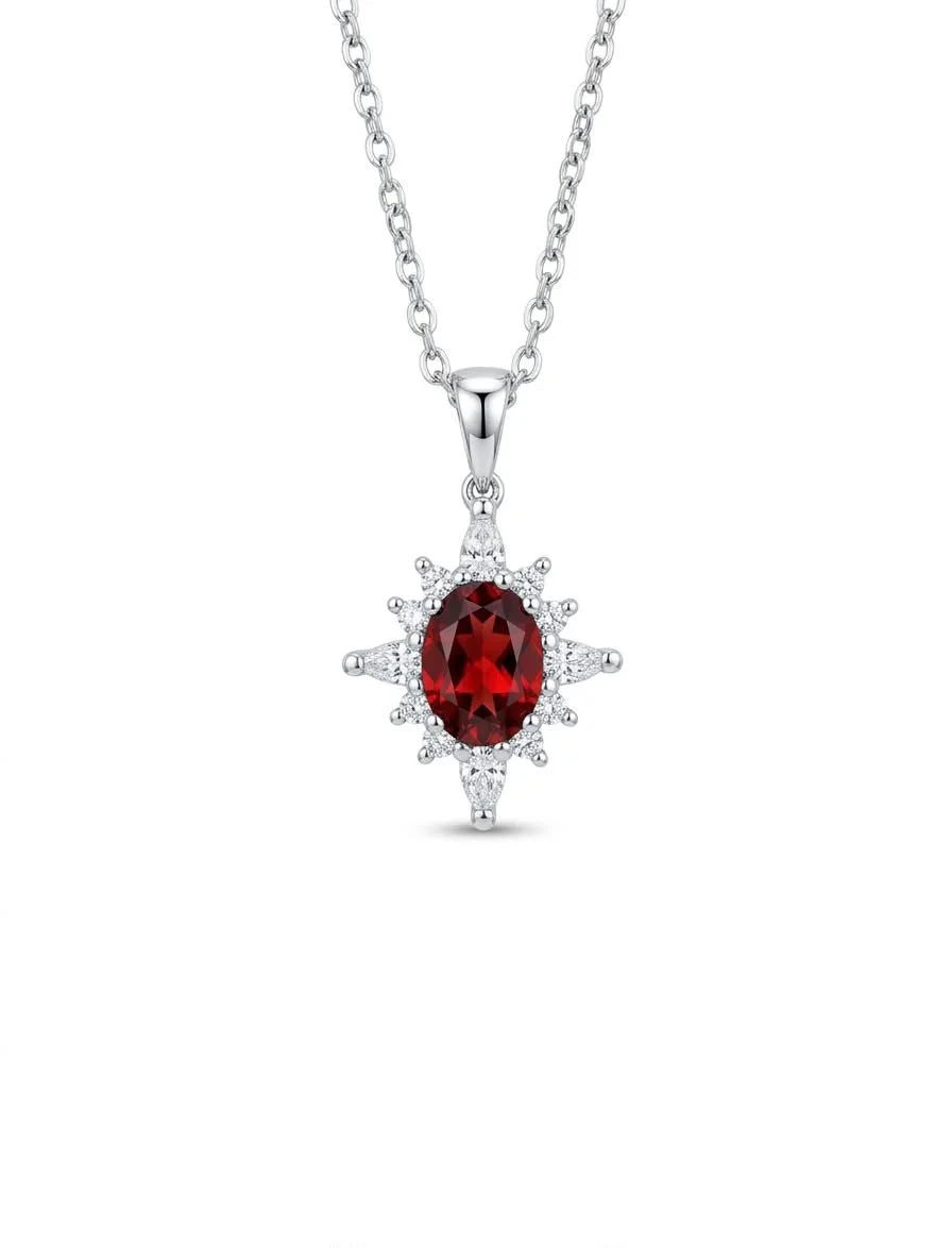 RG 151 Whitegold garnet Dia Necklace 14 ct ZIREL