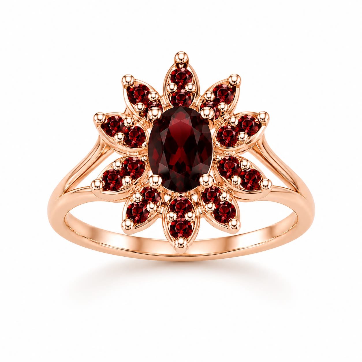 RG 75 Rosegold garnet Ring 14 ct ELIA
