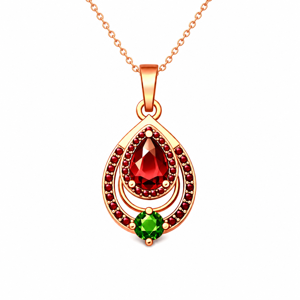 RG364 Rosegold garnet & moldavite Necklace VALDRA