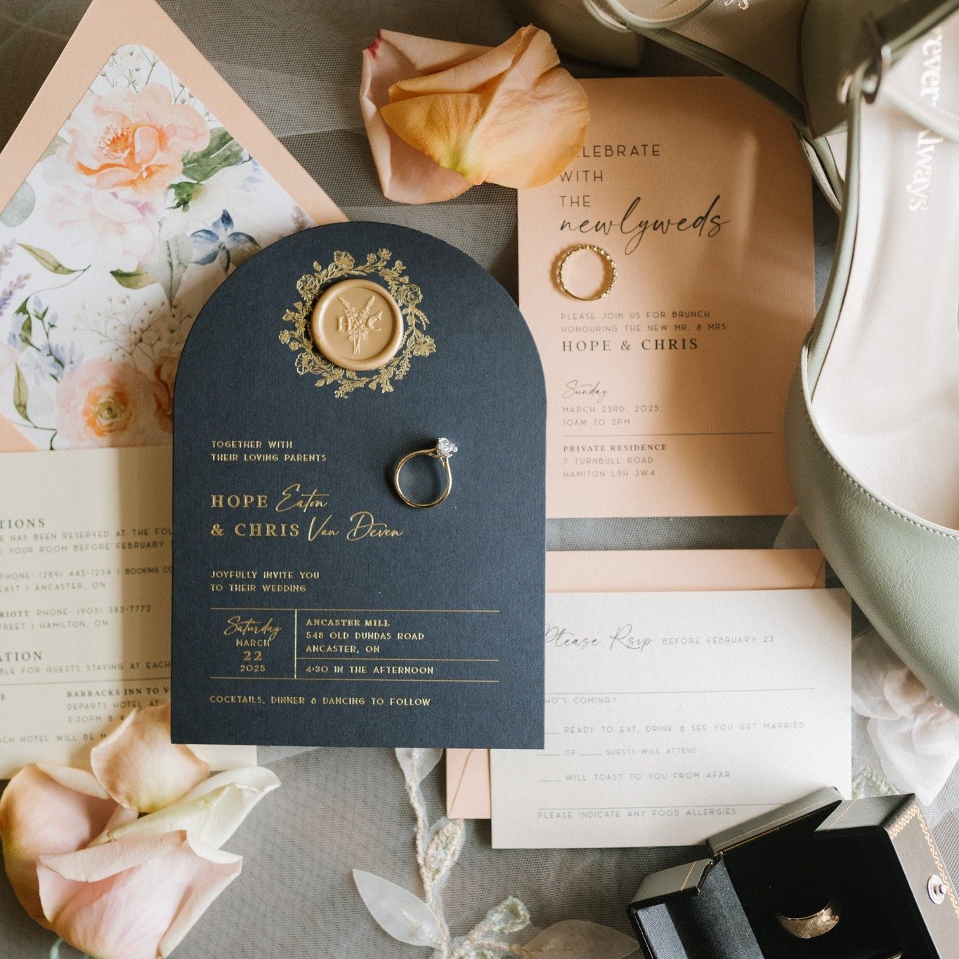 Some details mean more than anyone else will ever realize.

For this custom invitation suite, we tucked a tiny illustration of Hope &amp; Chris' dog into the design; a quiet little detail hidden within the artwork, just for them. Their sweet dog was 