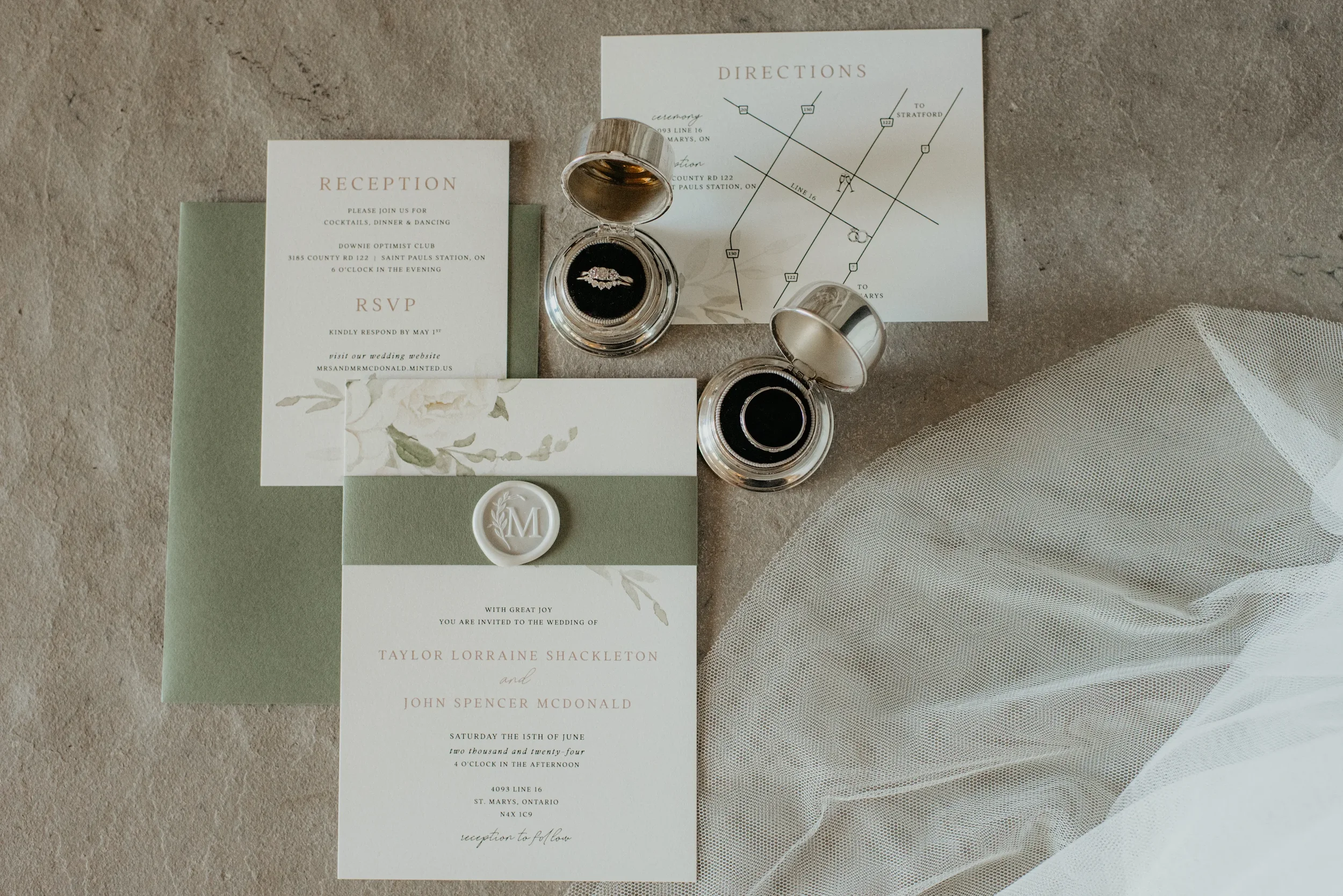 greenery wedding invitation with wax seal