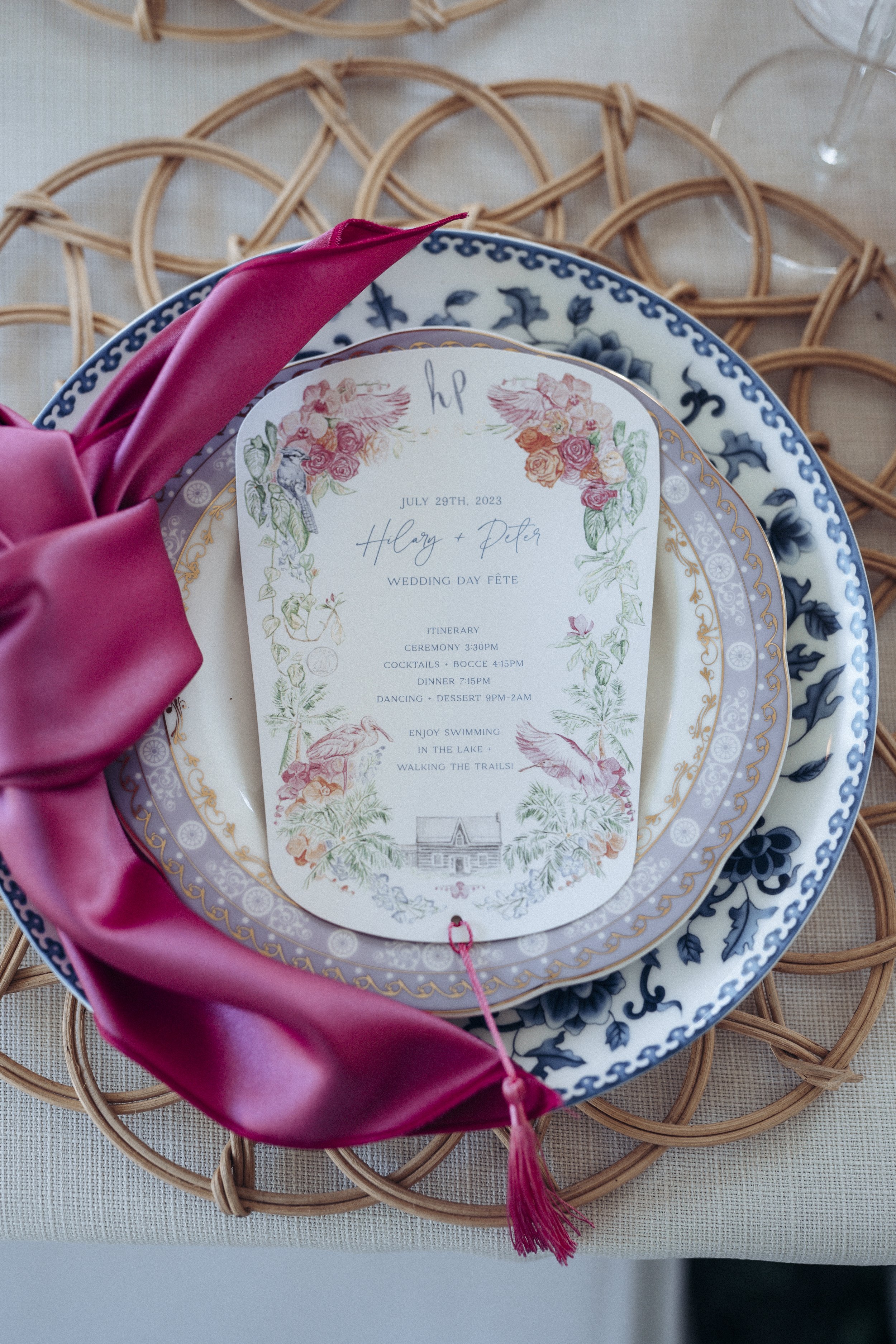 watercolour wedding itinerary fan