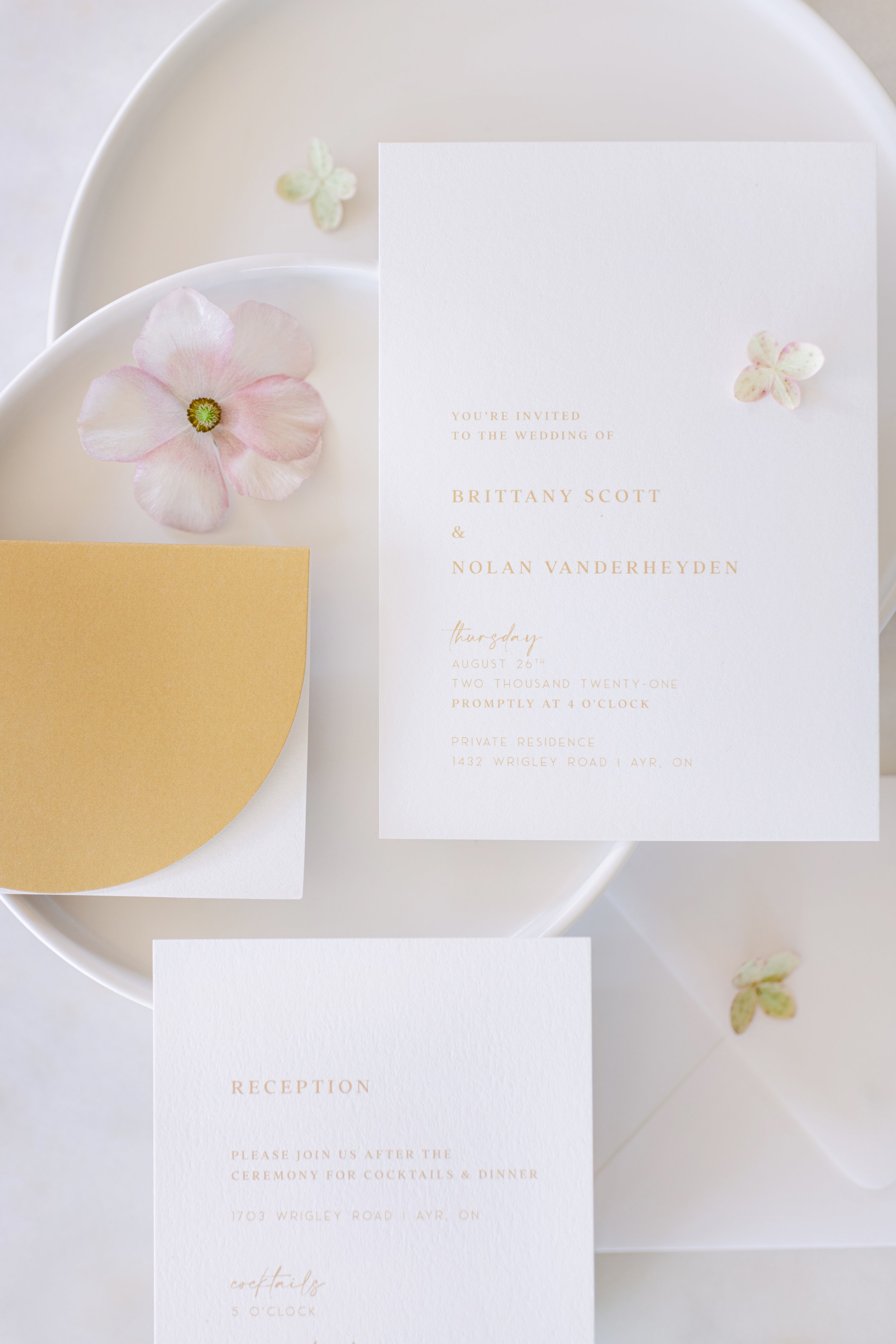modern wedding invitation with yellow tones