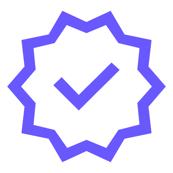 Blue checkmark icon inside a blue badge or seal shape.