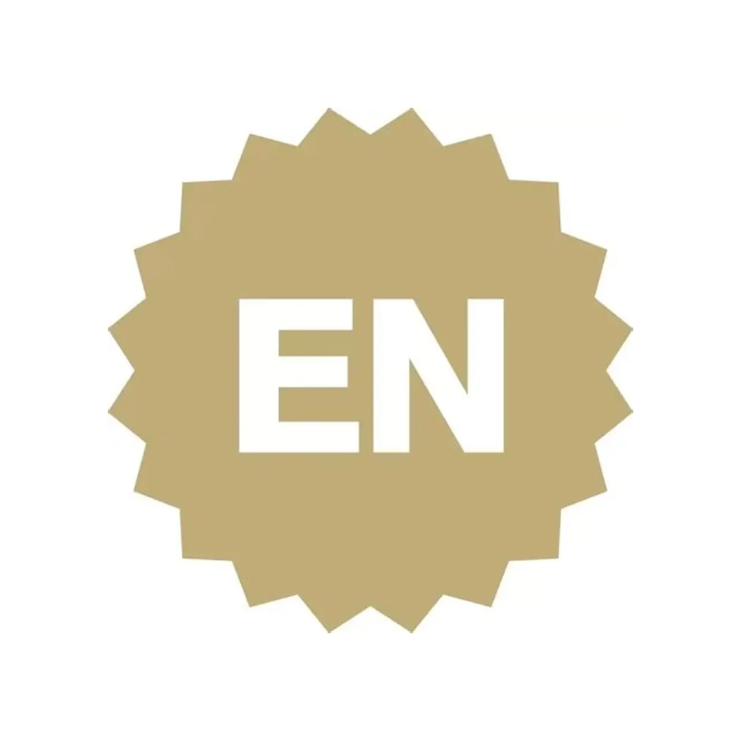 Gold badge with the letters 'EN' in white, resembling a seal or award emblem.