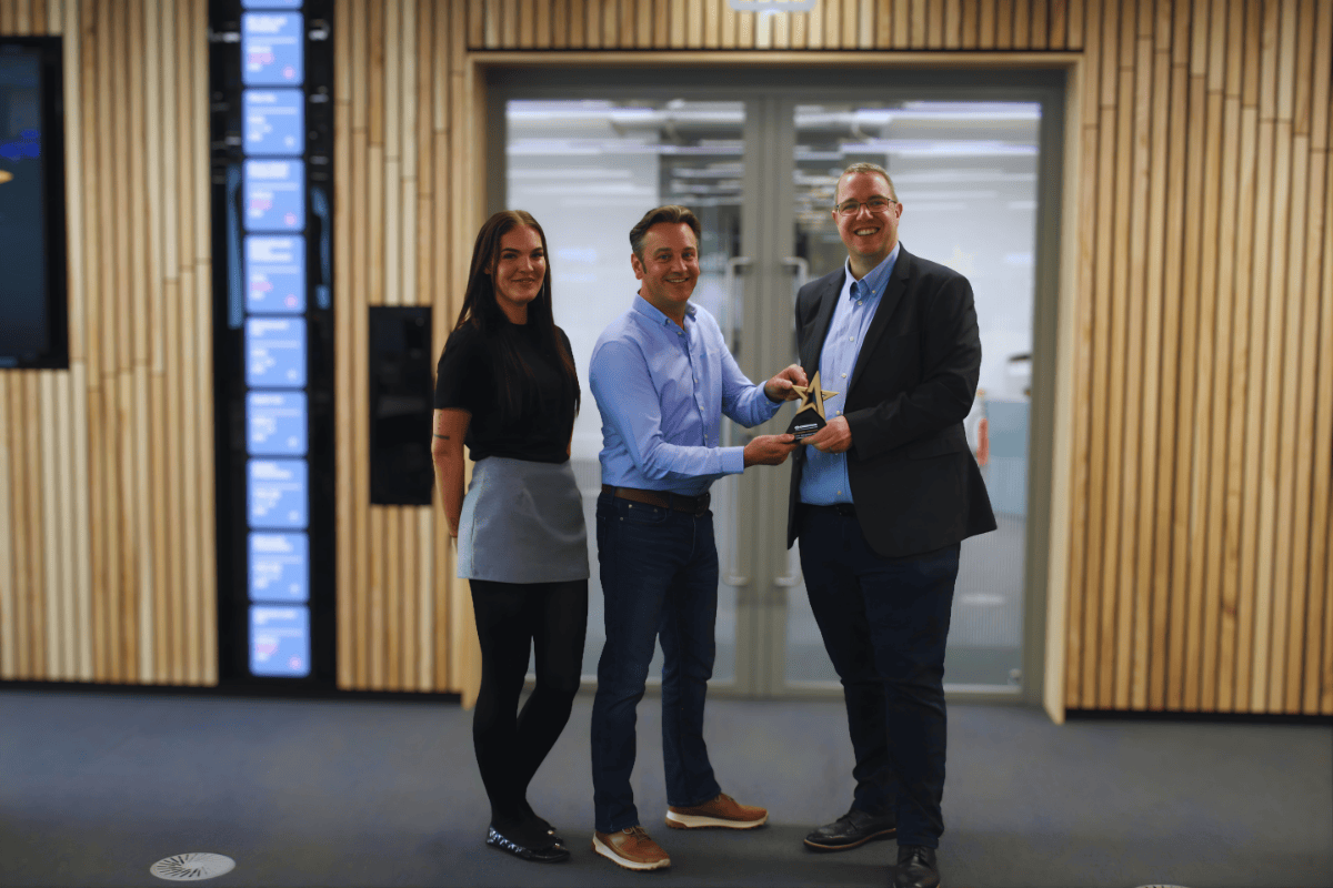  Milly Bake &amp; Paul Nicholson alongside Paul Martin from Crestron. 