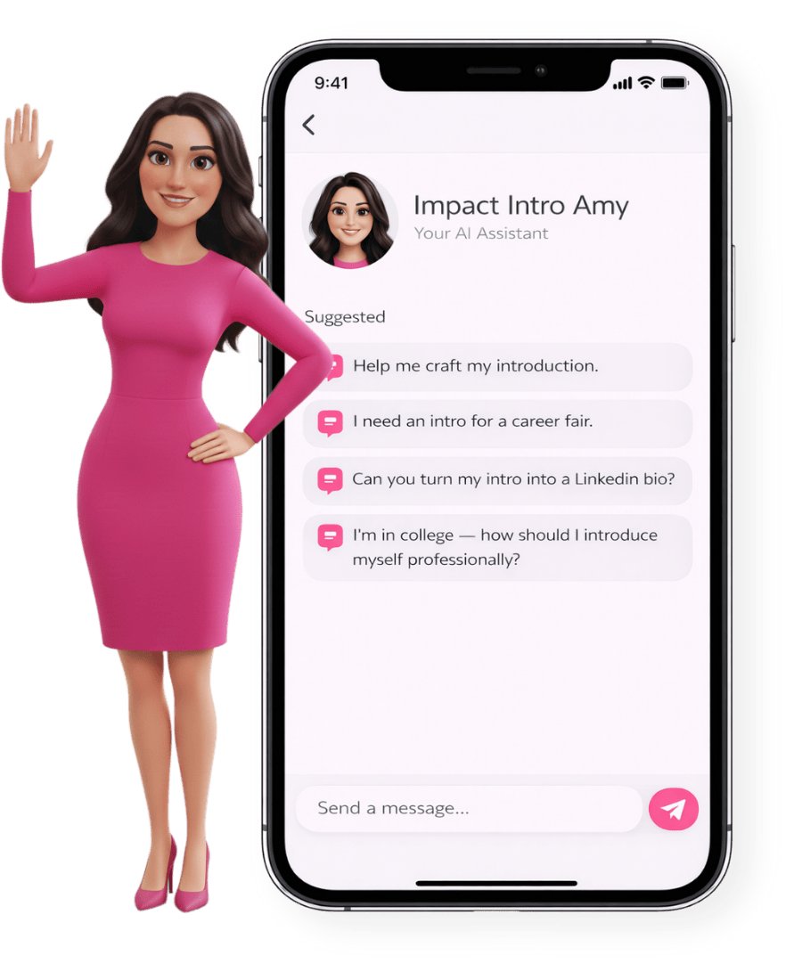 Impact Intro Amy AI-powered professional introduction tool coaching app for networking