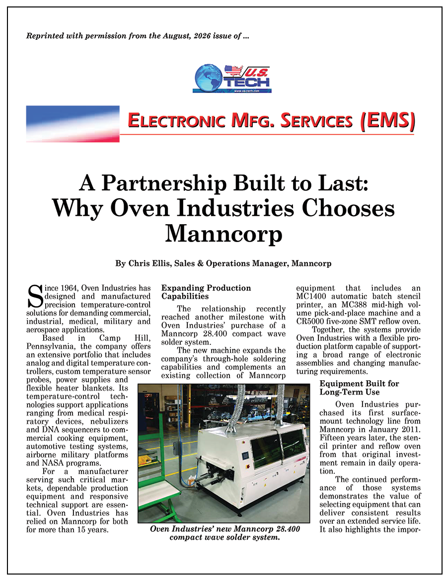 Article from Manncorp on Partnership with Oven Industries