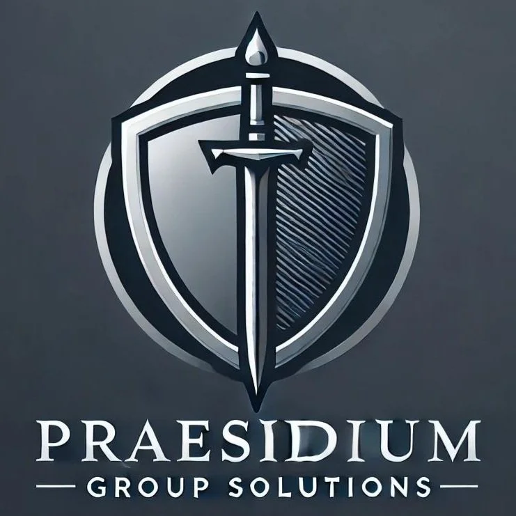 Logo of Praesidium Group Solutions featuring a sword and shield design.