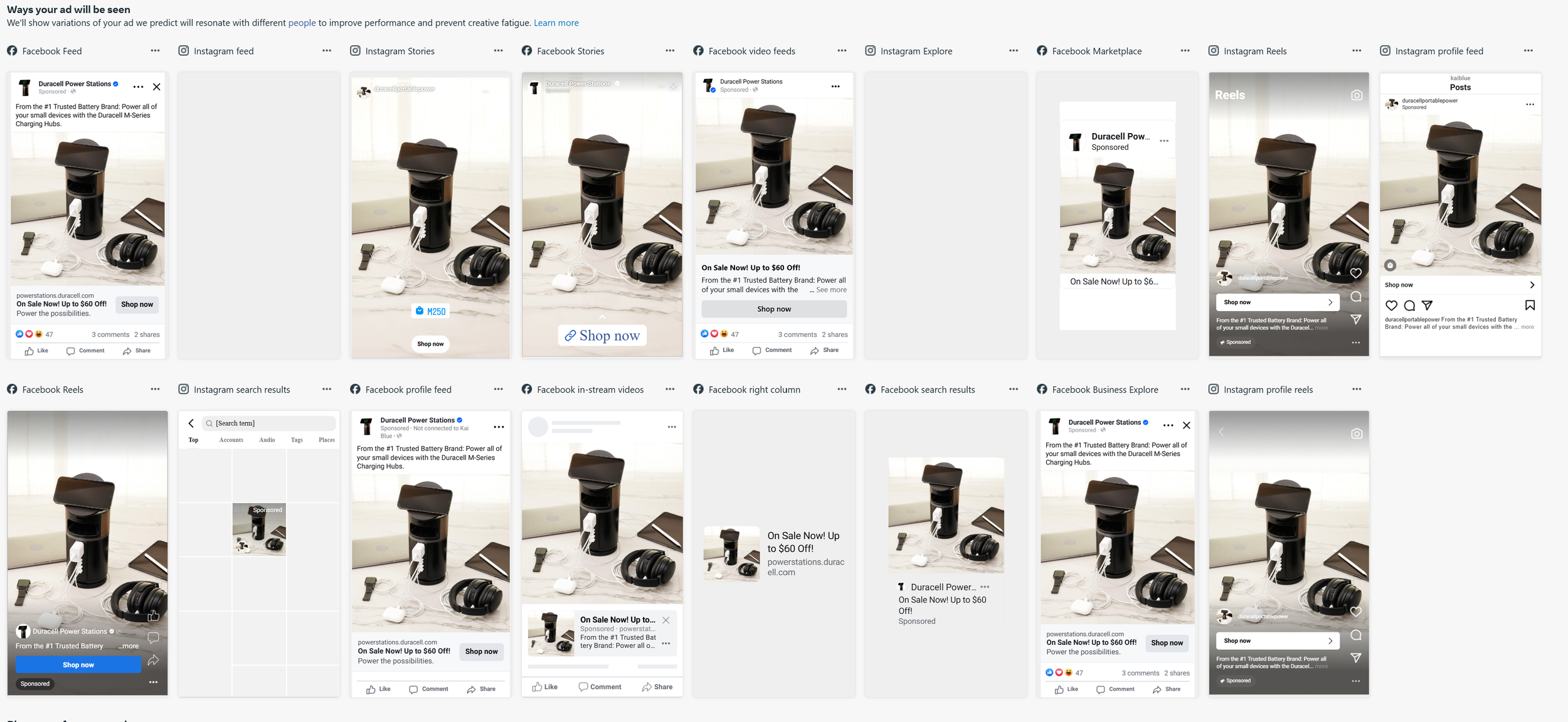 Example Meta static ads