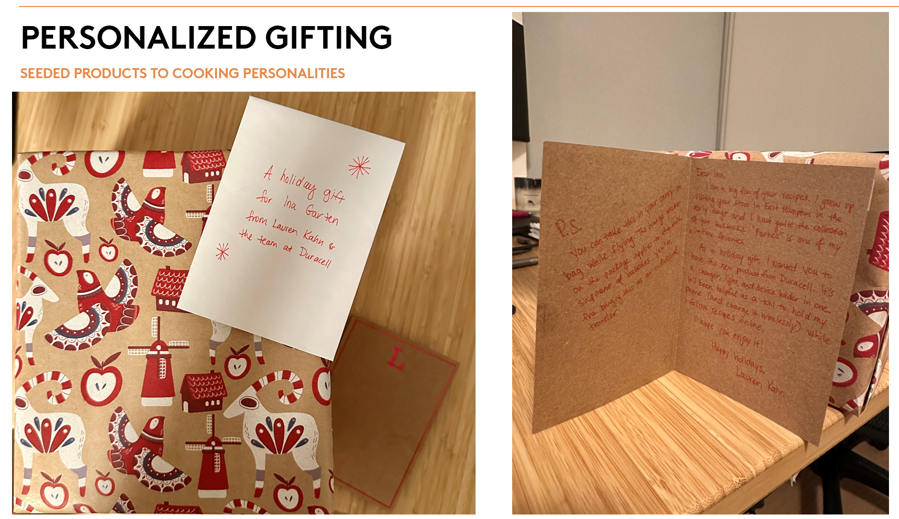 Arranged a personalized gifting program to influencers in our target segment. I hand-wrote notes and wrapped the power stations in festive wrapping paper for the holidays.