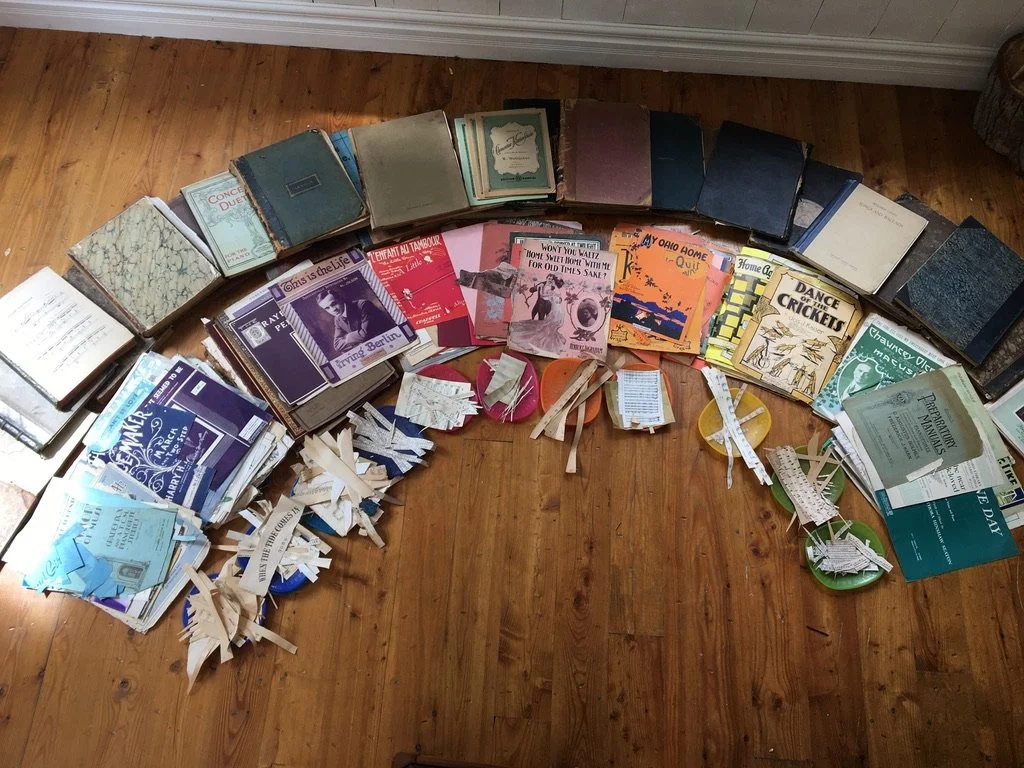 Antique folios, individual songs and snipped samples for final composition