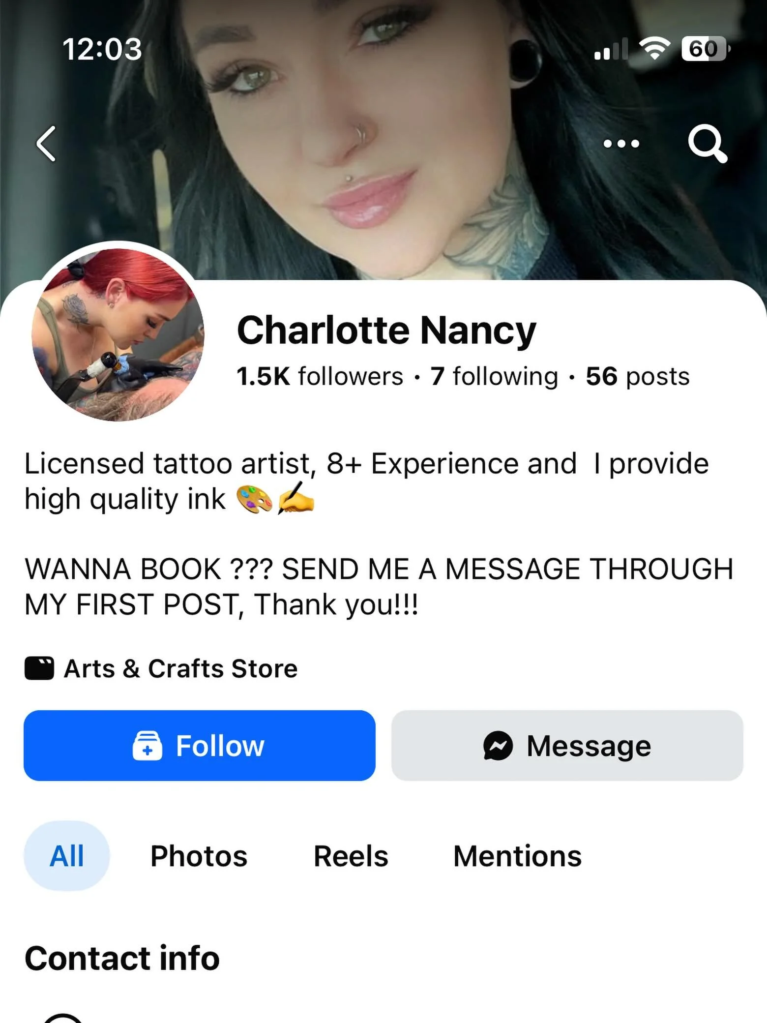 ‼️ SCAM ALERT ‼️ 
someone called the shop to inform us there&rsquo;s an account on Facebook named Charlotte Nancy claiming to work at our shop and asking people for deposits.
We do not take deposits over the internet !
All of our artists are listed o