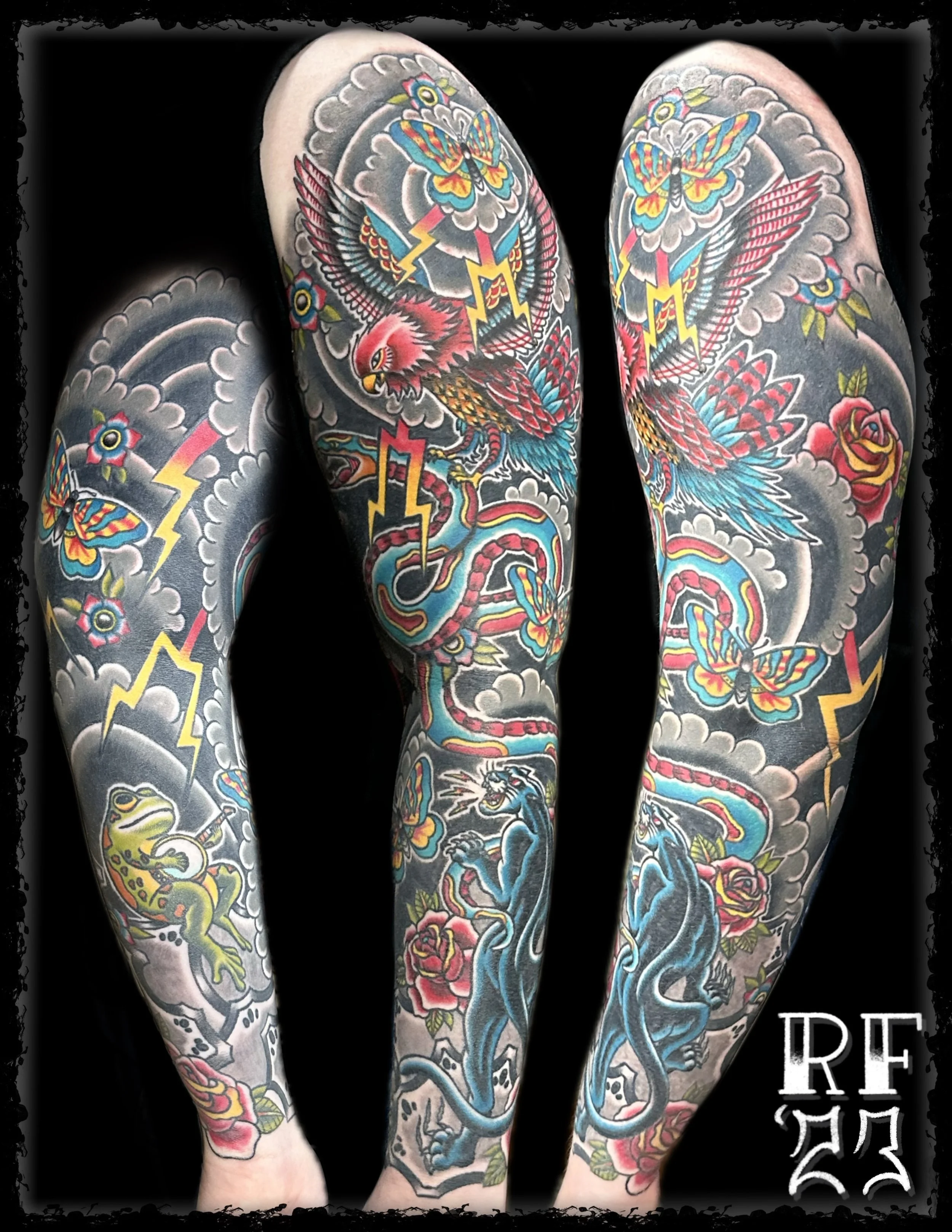 Battle Royale Japanese Tattoo Sleeve by Rob Fehrman at Judgment Day Tattoo in Newport News, VA