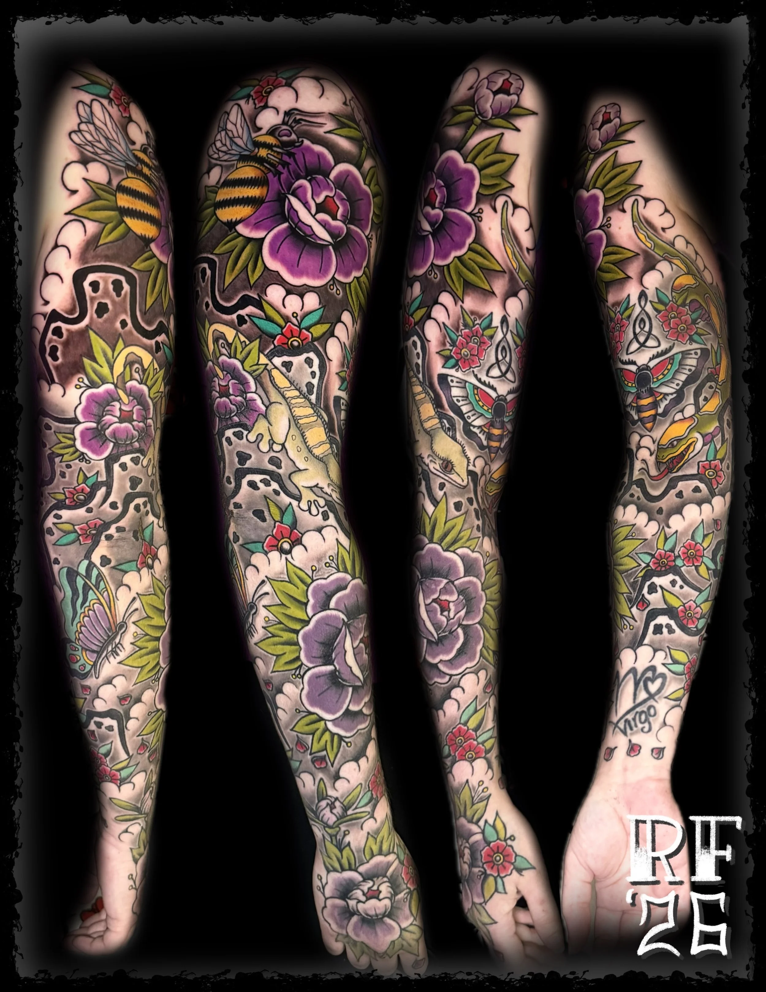 Traditional Tattoo Sleeve by Rob Fehrman at Judgment Day Tattoo in Newport News, VA