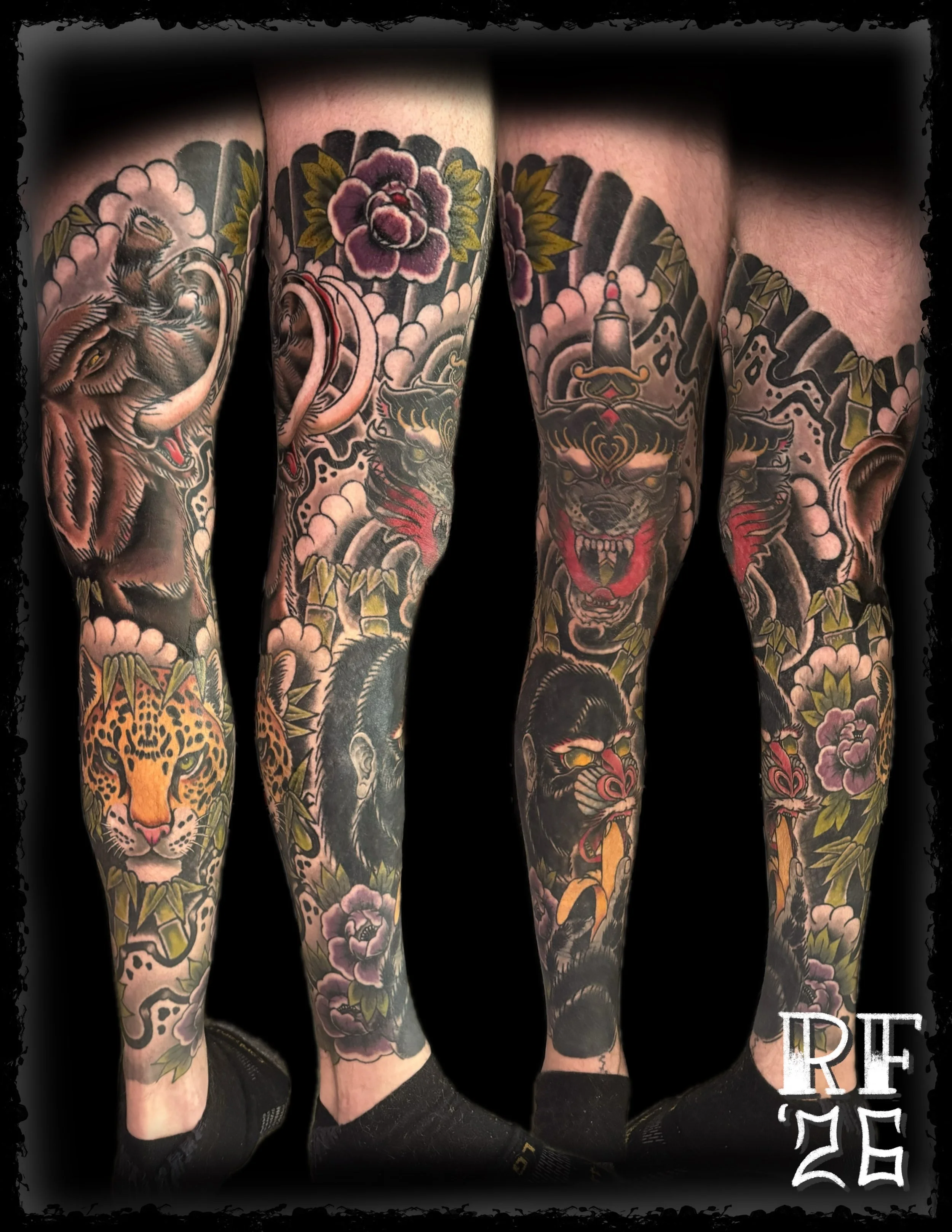 Tattoo Leg Sleeve by Rob Fehrman at Judgment Day Tattoo in Newport News, VA