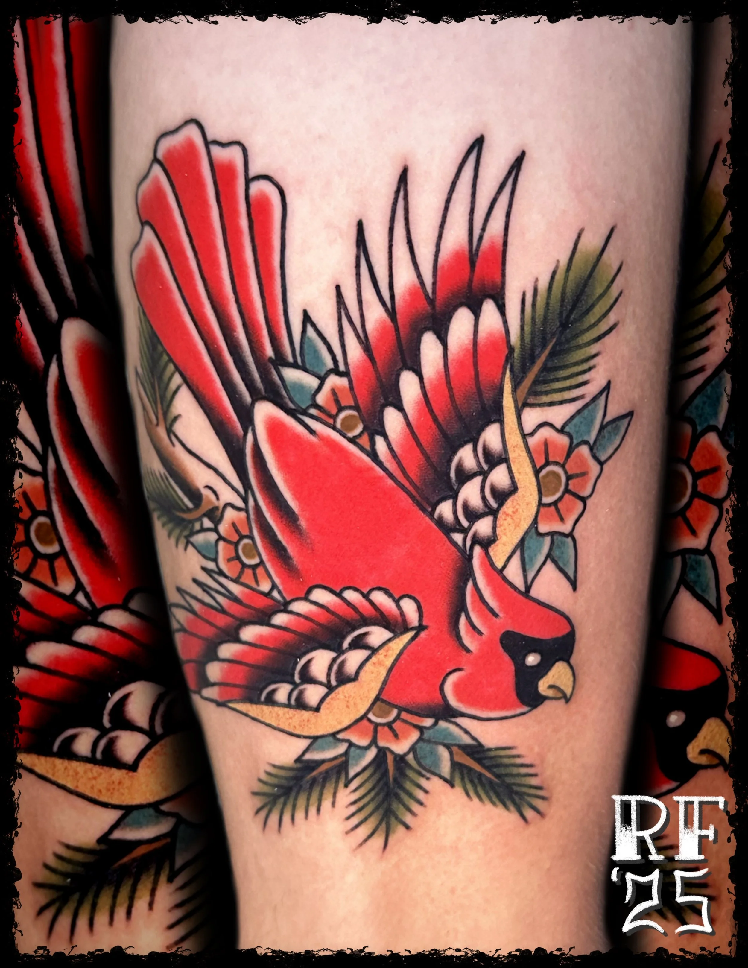 Traditional Cardinal Tattoo by Rob Fehrman at Judgment Day Tattoo in Newport News, VA