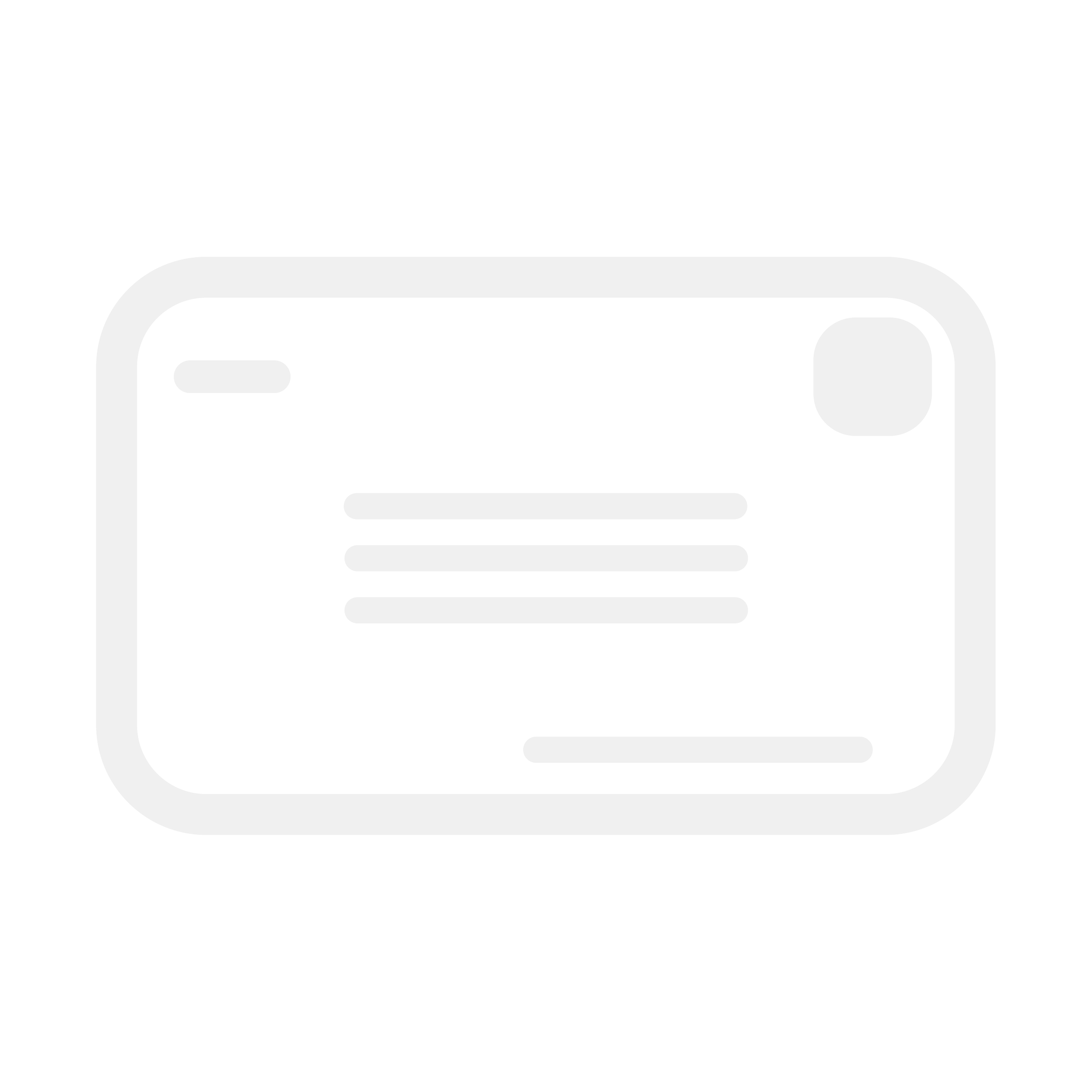 Icon of a credit card with four horizontal lines representing text, and a rounded rectangle on the top right corner indicating a chip or emblem.