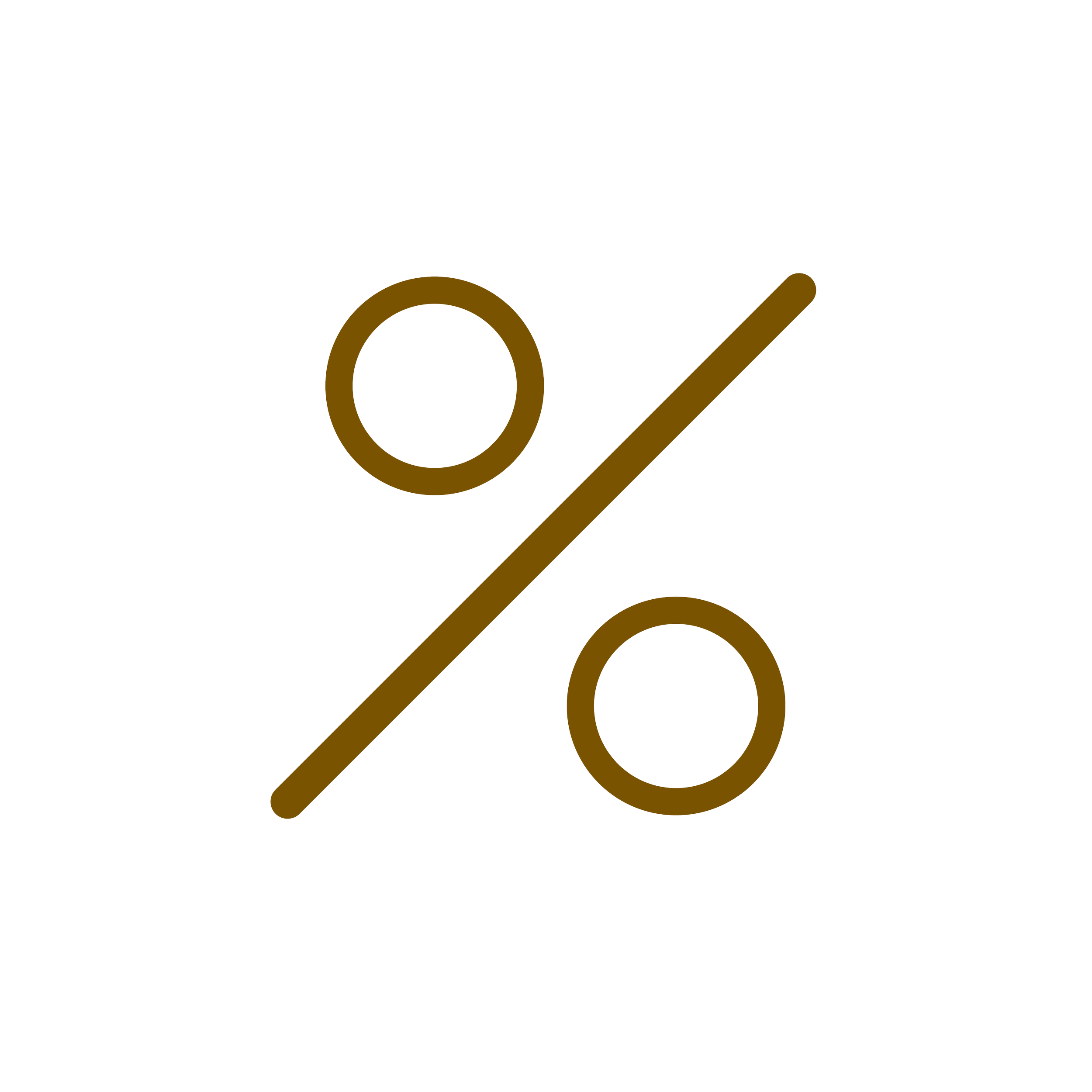 Graphic of a percent symbol with brown circles and line on a black background.
